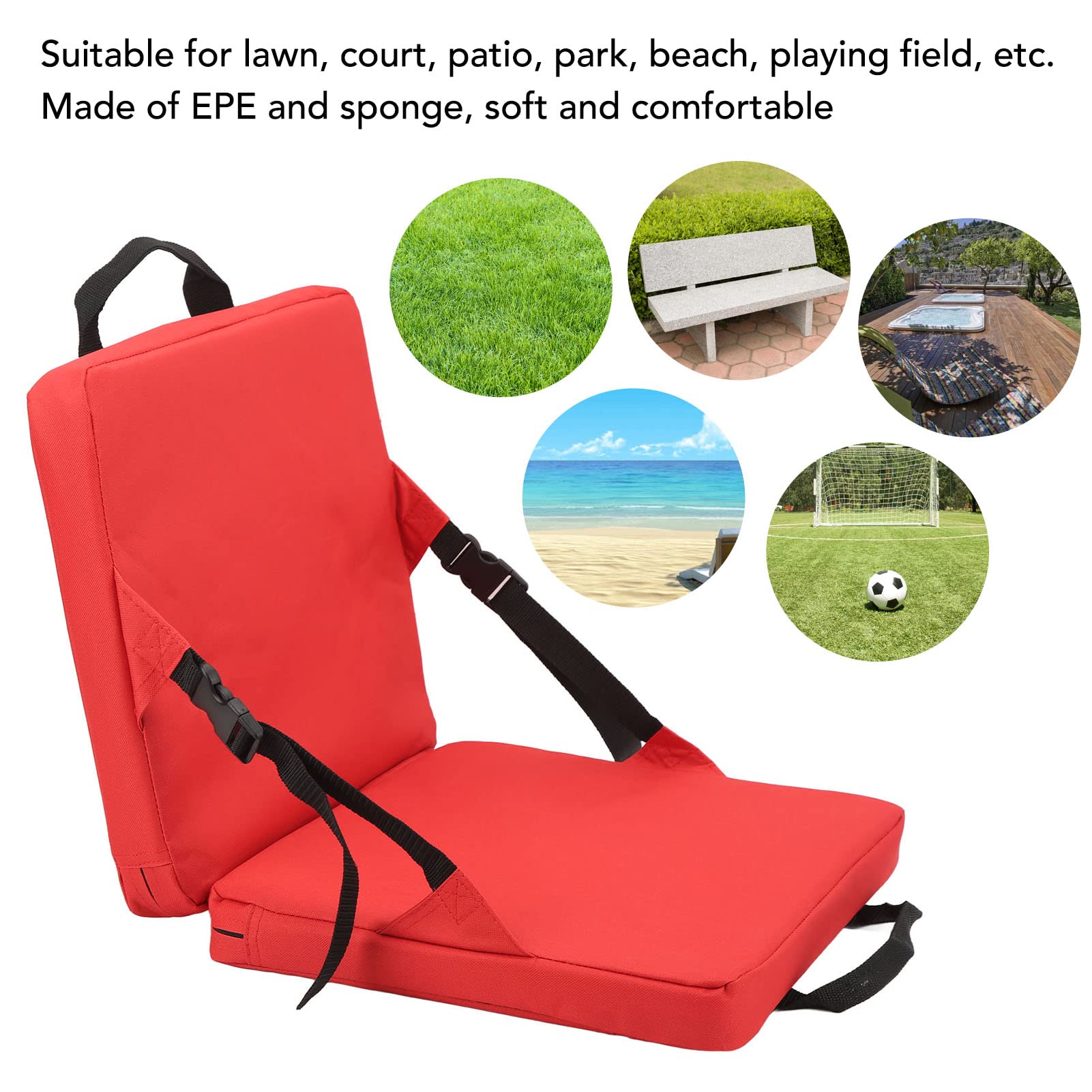 Gigicial Portable Folding Stadium Seat with Back Support, Compact and Light, Multifunctional Floor Chair for Indoor or Outdoor (Red)