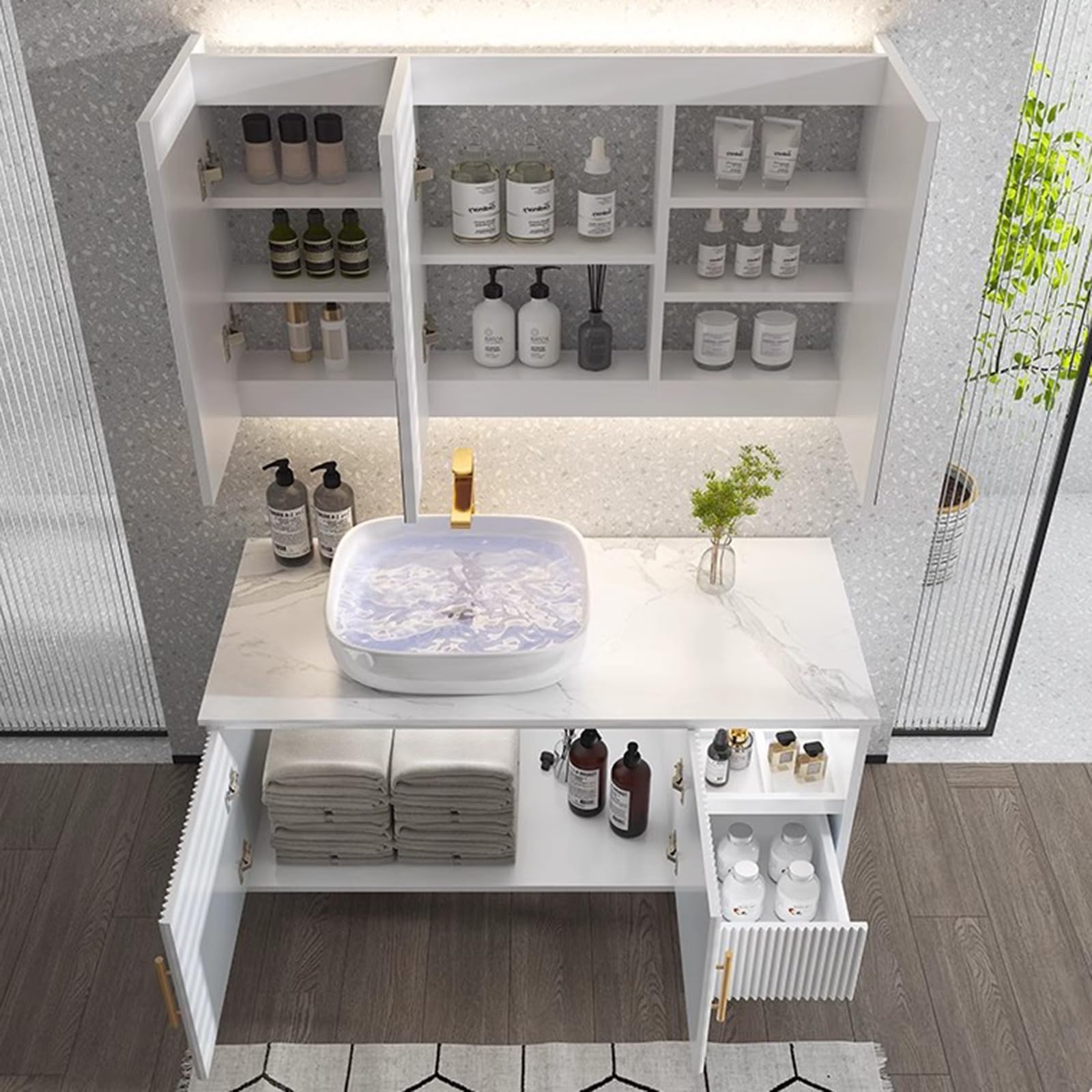 Set di Mobili da Bagno con Lavabo, con 1 Armadietto, Set di Mobili da Bagno Lavabo con MobilettoWhite,90cm/36in