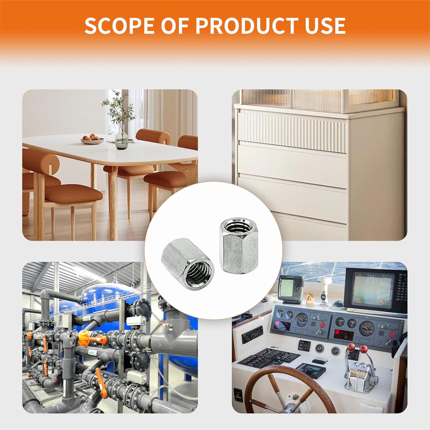 YXQ M6 x 1.0-Pitch 304 Stainless Steel Metric Hex Coupling Nut 10mm Length, 6-Pack