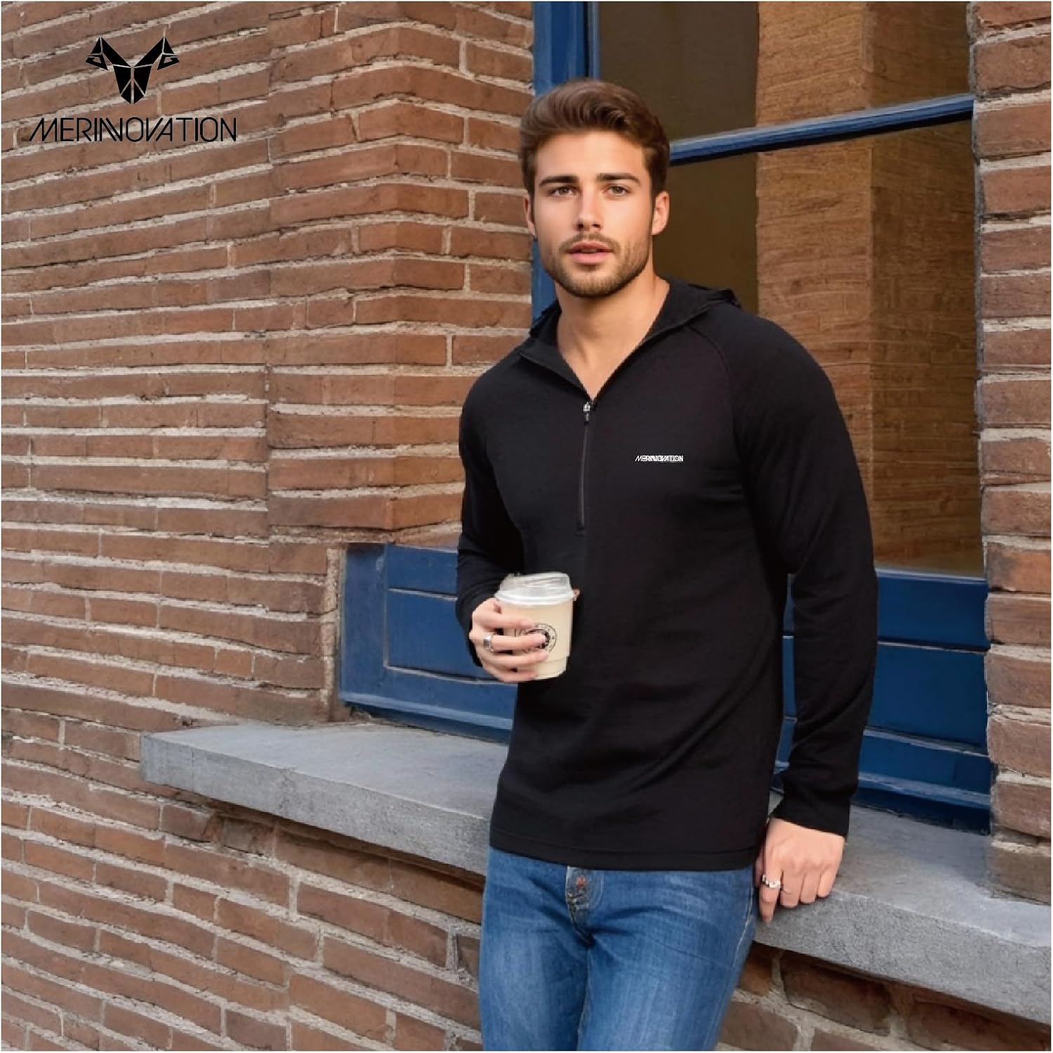 MERINNOVATION 100% Merino Wool Hoodie Men - Lightweight Base Layer Mens Thermal Long Sleeve Half Zip Sweatshirt for Hiking - Image 4