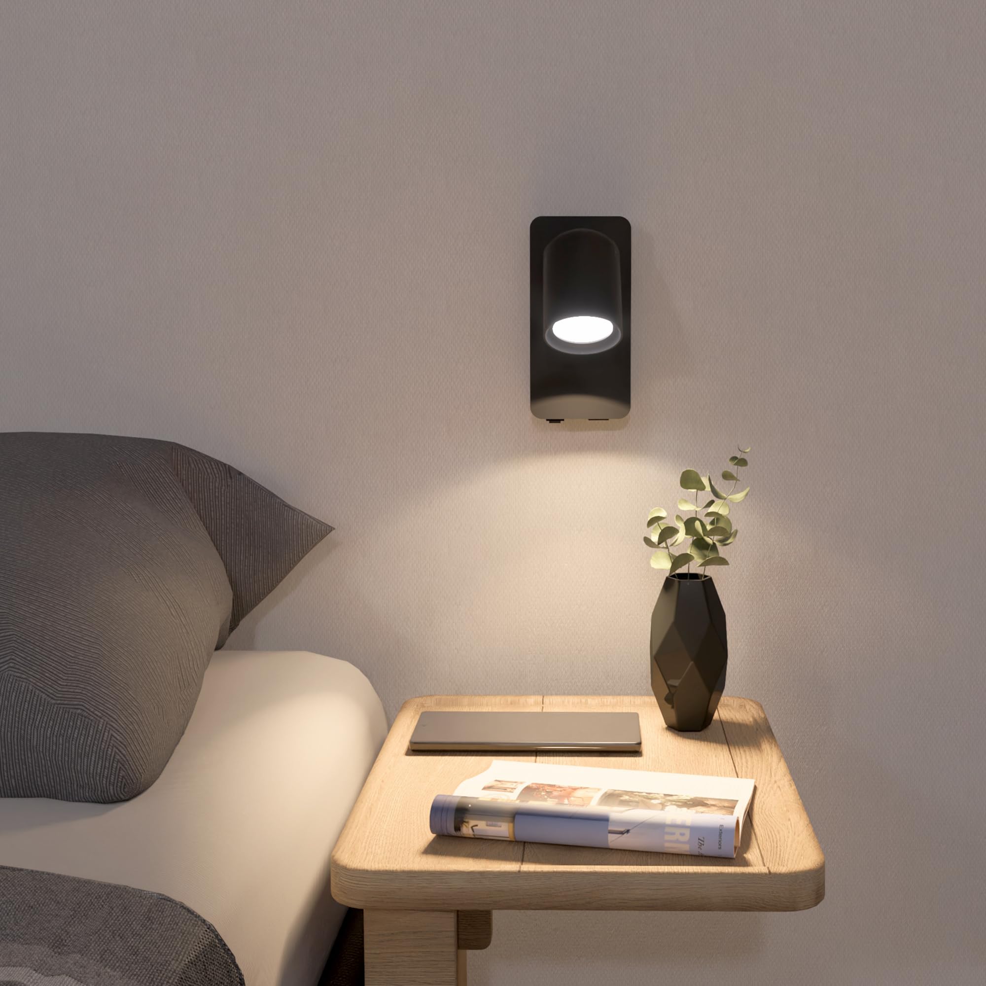 SSC-LUXon NERU 2 sztuki lampa ścienna scandi czarna obrotowa – lampa do czytania sypialnia z przyłączem USB, włącznik światła, oprawa GU10