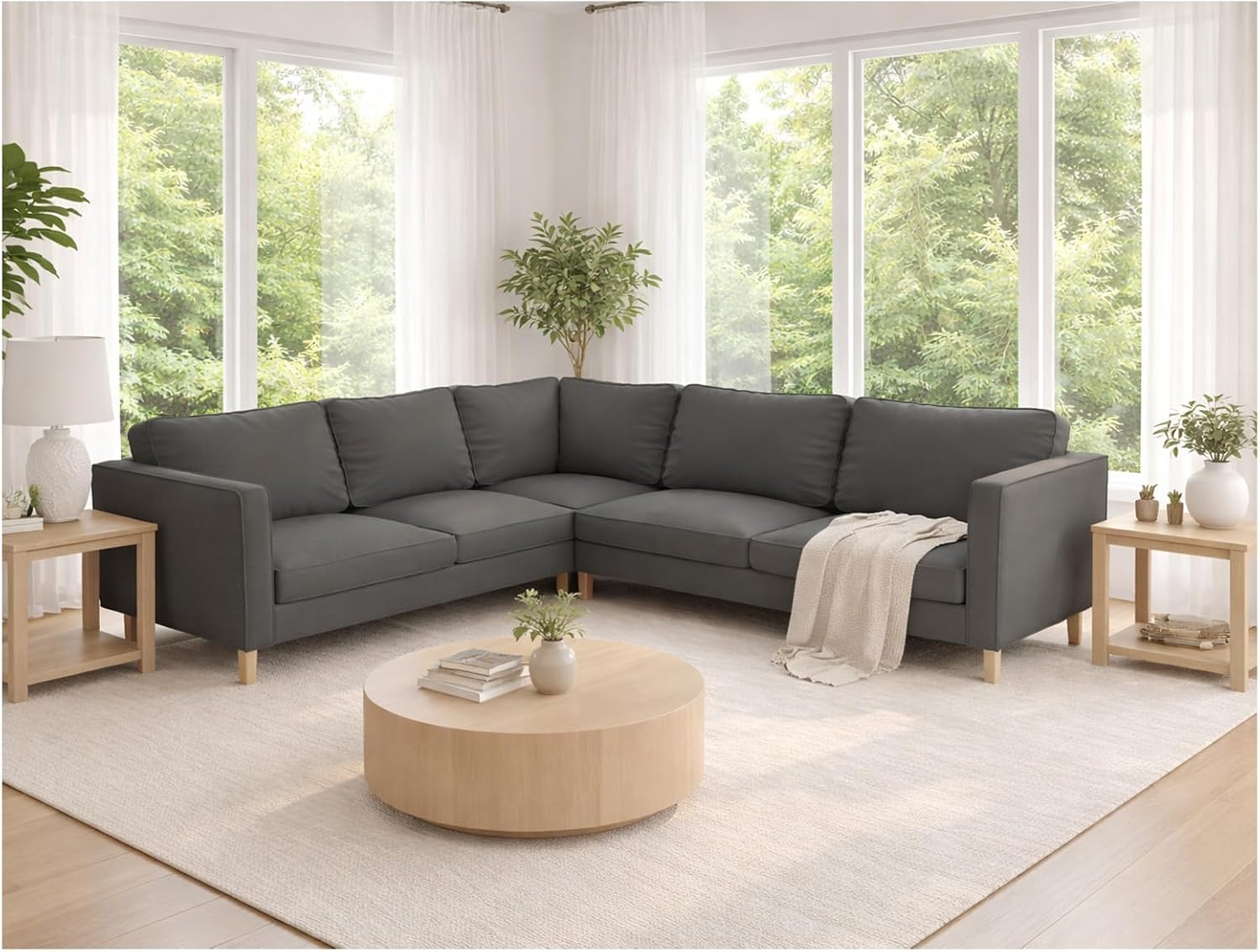 The Heavy Duty Karlstad 2+3 Sectional Corner Sofa or Footstool Ottoman Cover Replacement Compatible with IKEA Karlstad Slipcover Replacement. (Dark Gray Cotton Karlstad Sectional)