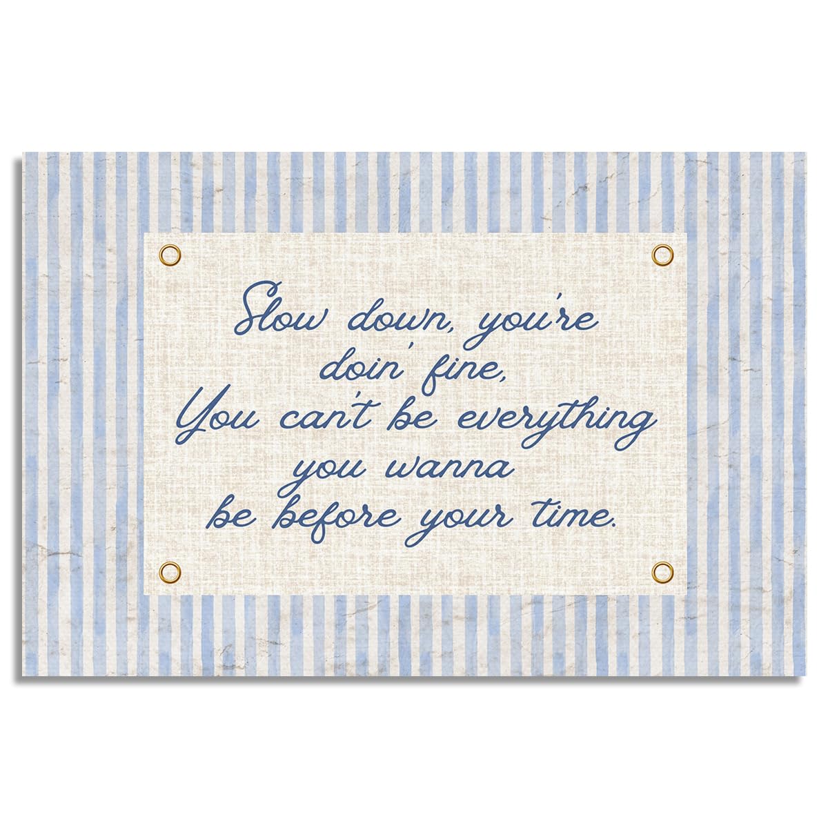 Slow Down Youre Doing Fine Canvas Wall Art Navy Blue Stripes Positive Quote Poster Daily Affirmations Wall Decor