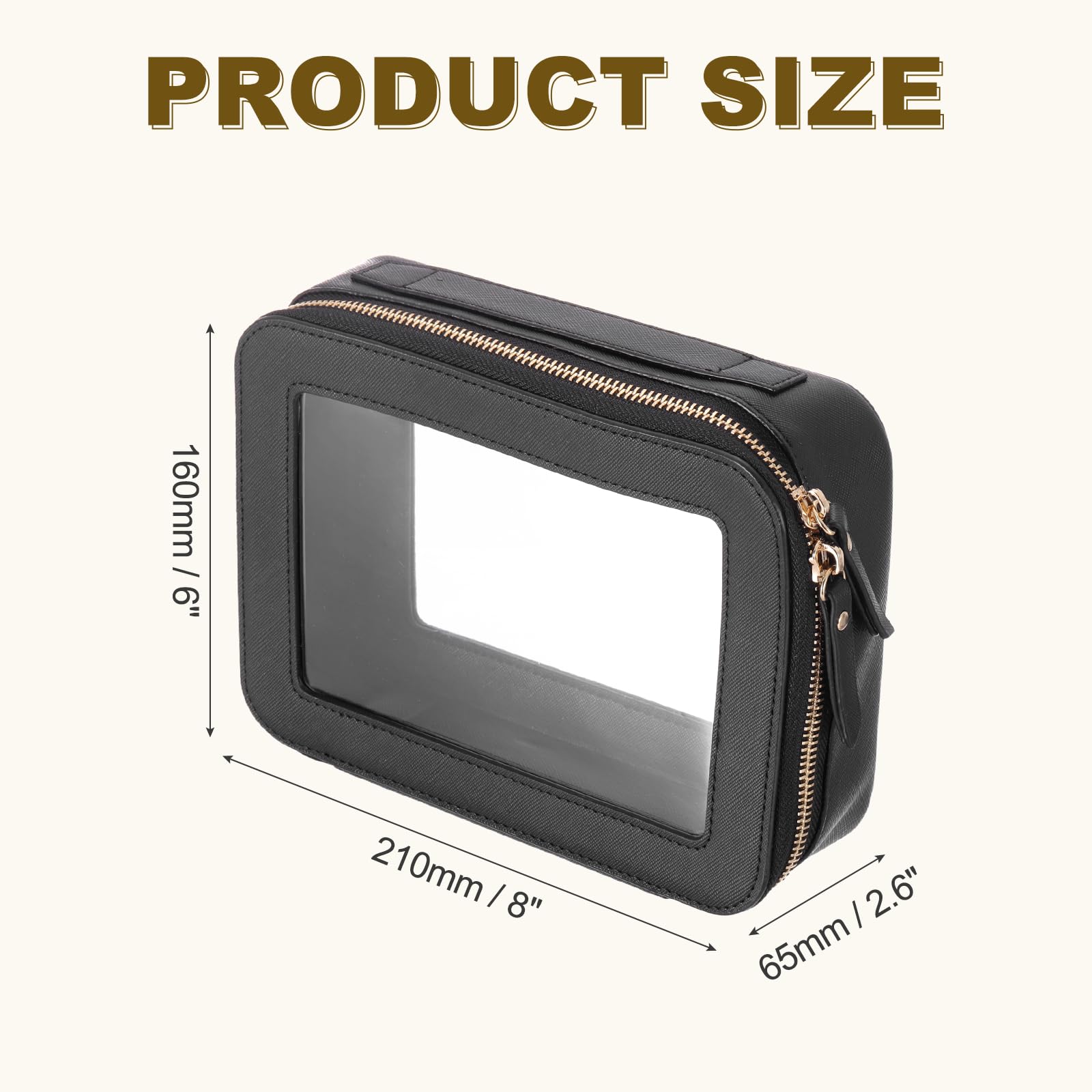 QUARKZMAN Borsa Trucco Trasparente 8" x 210" Piccola Borsa Cosmetici Nero | Custodia Trasparente Organizzatore Toilette, Borsa Trucco Portatile, Con Manico, Per Uso Quotidiano Viaggio