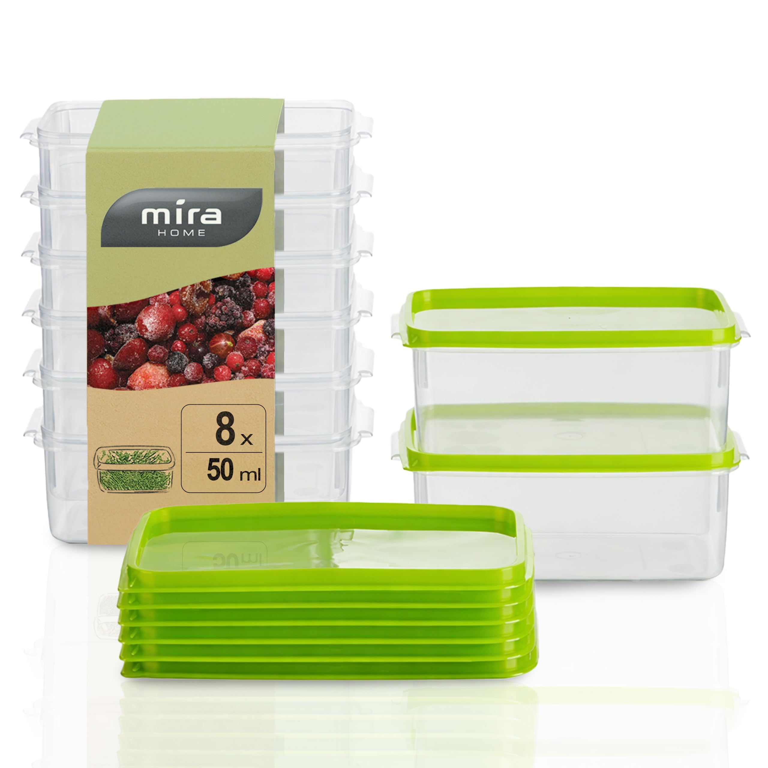 MiraHome Fresh Box Freezer Container 0.5 L Rectangular Top Pack of 8 Green