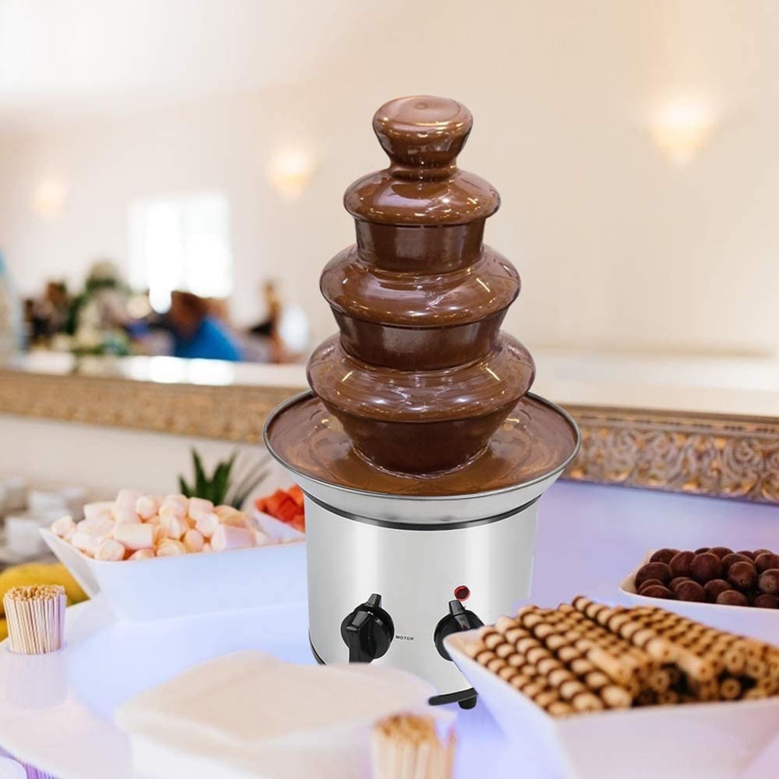 Fontana di Cioccolata Calda fonduta Commerciale in Acciaio Inox Lusso Festa Matrimonio Ristorante Hotel Perfetto per Bambini Formaggio Salsa Barbecue 4 Livelli