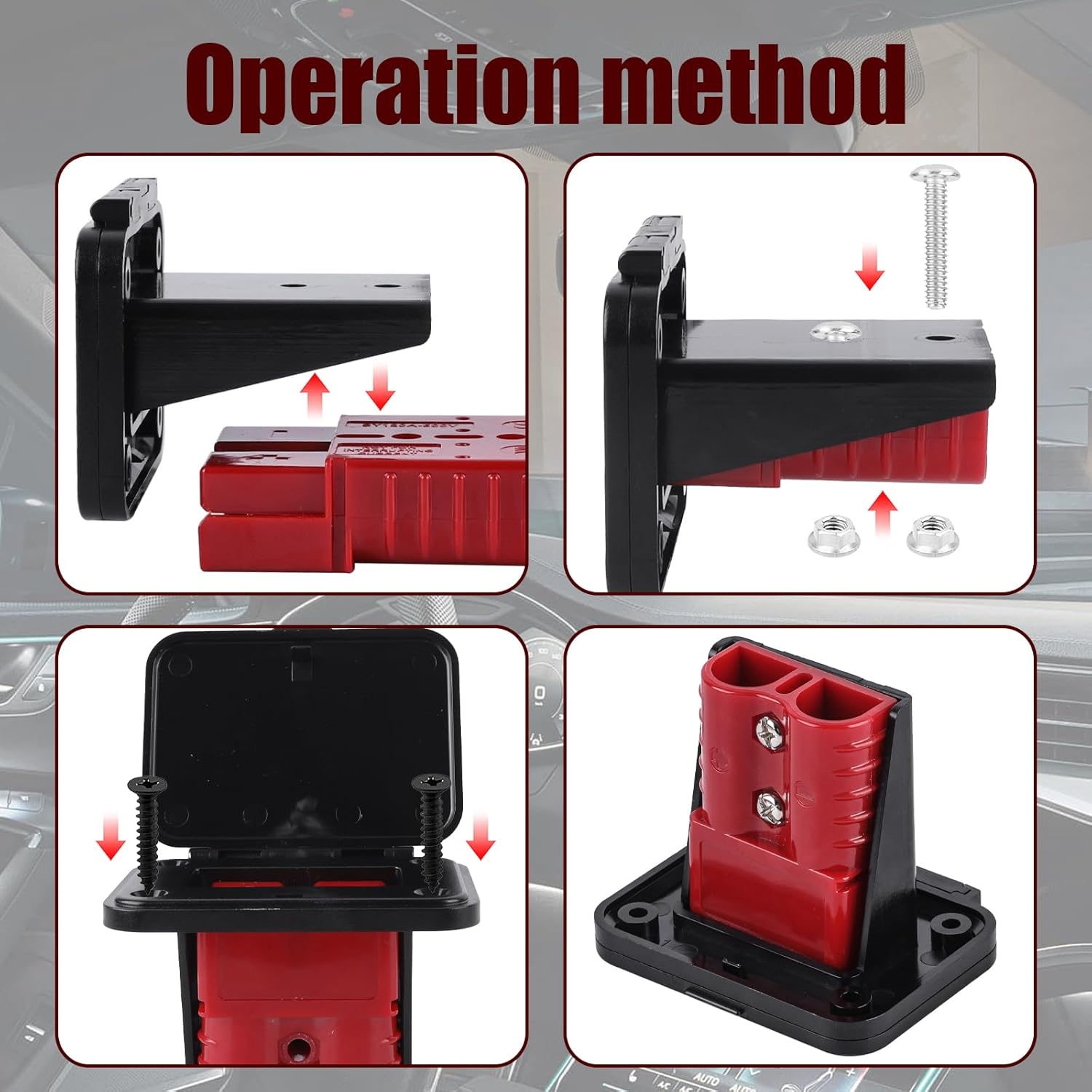 Anderson Battery Quick Disconnect Connectors with Flush Mount Plates, Dust Covers, Heavy-Duty Plug Kit for Trailer, Winch, RV, Solar, Truck, (120A)