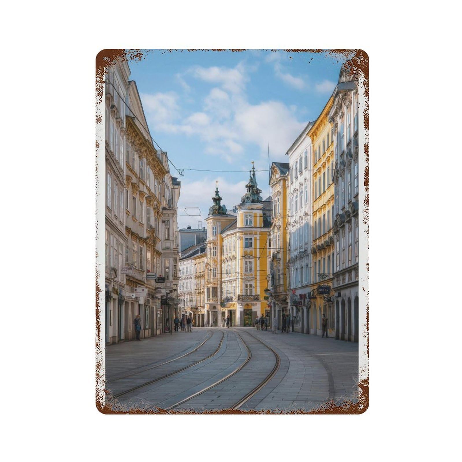 xiaoxiaoshen Linz Old Town Travel Austria Historic Street Tramway City Wall Decor Art Metal Tin Poster Modern Home Decor Art Home Bar Shop Decorations Vintage Sign 40x30cm