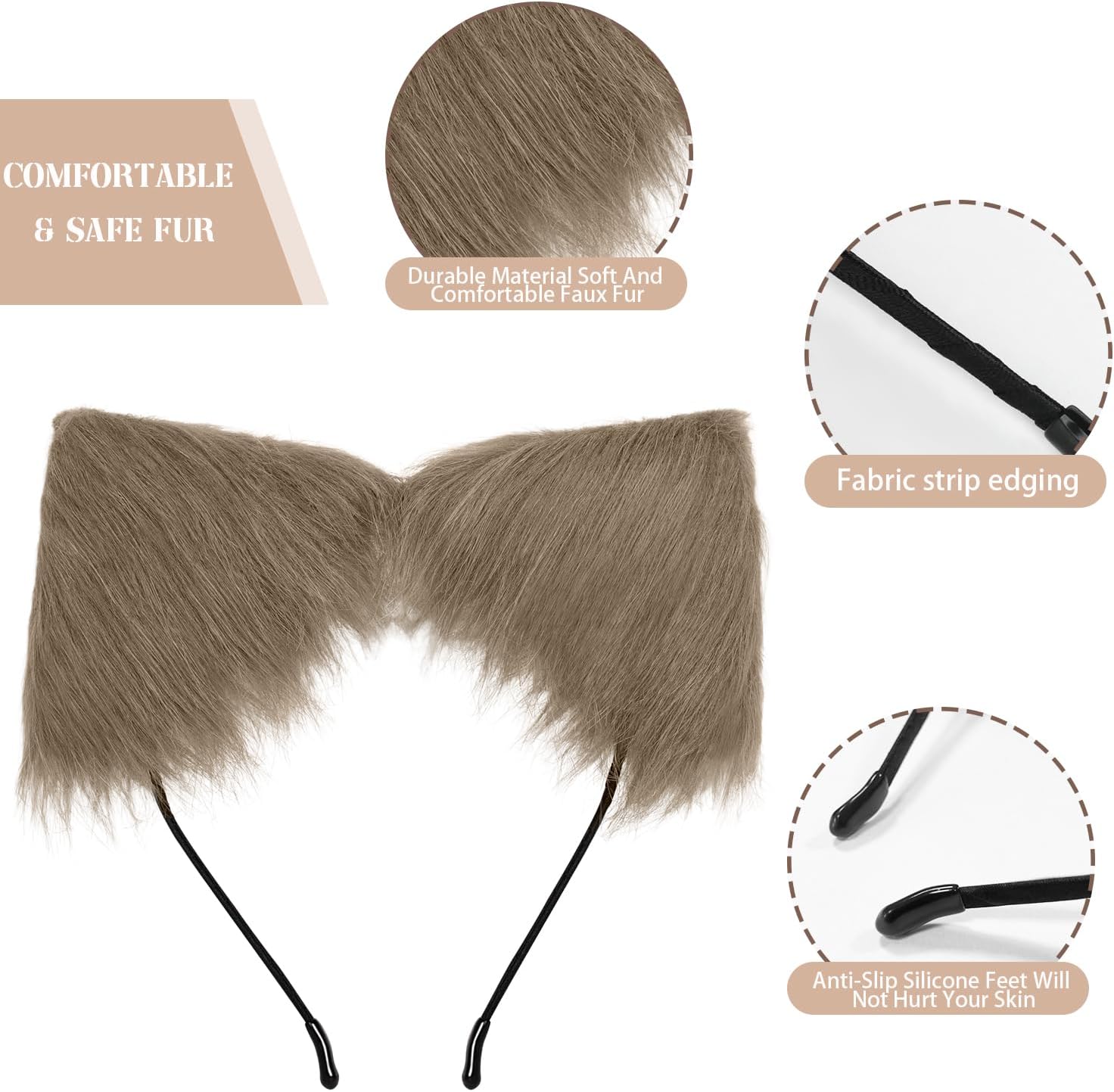 Cat Ears and Tail,Wolf Fox Ears Long Tail and Bell Lace Choker Set for Halloween,Animal Cosplay Party Costume - Image 3