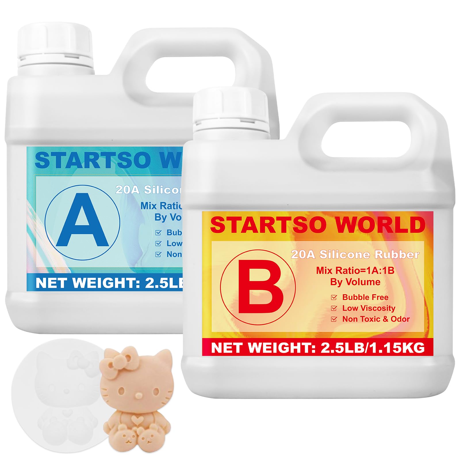 STARTSO WORLD Silicone Mold Making Kit 20A, 80OZ Platinum Liquid Silicone Rubber for Mold Making, Fast Cure & Food Safe Silicone Mold Maker, Ideal for Casting Resin Molds/Silicone Molds 1:1 by Volume