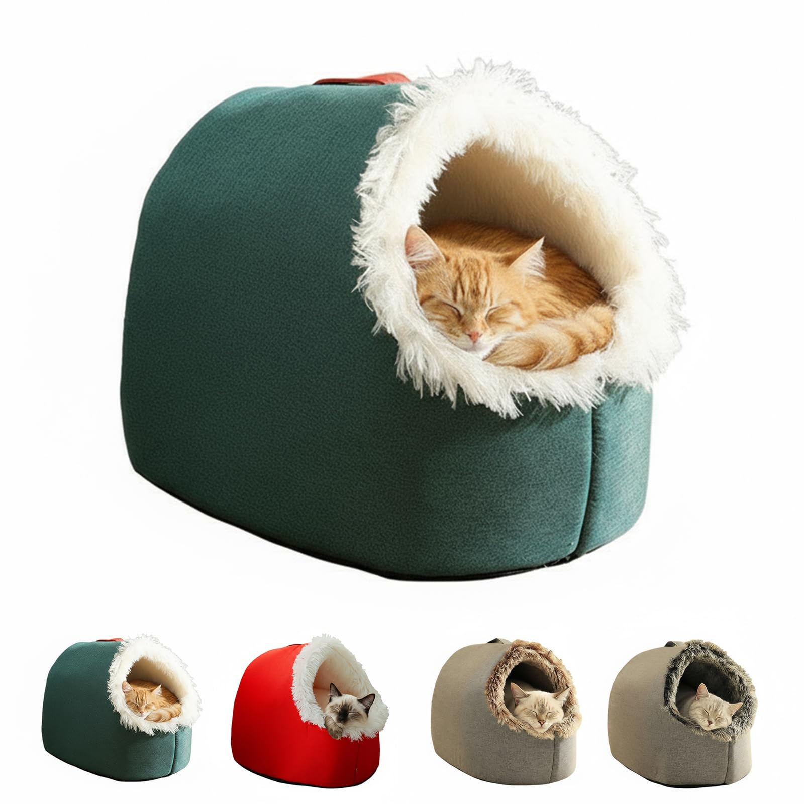 Winter Warm Pet Cave Bed for Indoor Thickened Soft Plush Cozy with Non-Slip Bottom for Small Medium Dogs, Cats (Green, M)