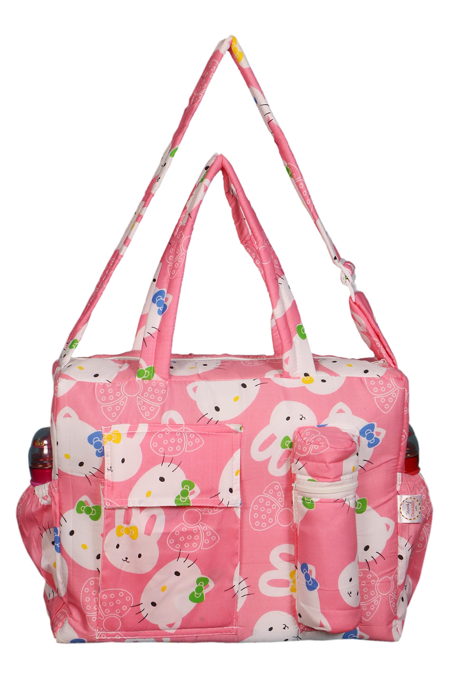 Unique Ideas Women New Born Baby Multipurpose Polyester Mother Bag with Holder (Light Pink_Medium)