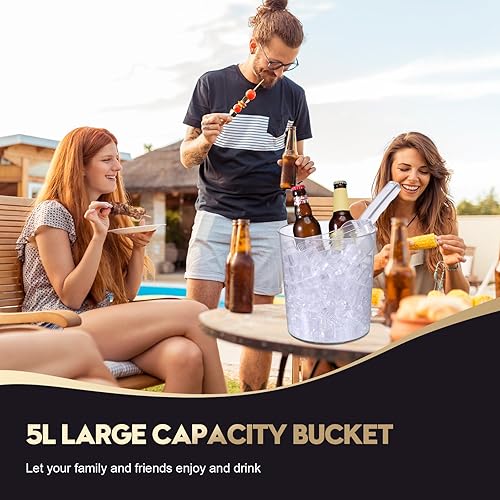 Miniatura 4 de Norme 18 cubos de hielo de plástico para fiestas, enfriador de botellas de vino transparente de 5 litros con asas, tina redonda para bebidas con