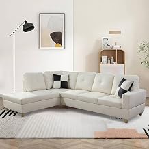 Sectional Sofa Couch with Left Chaise, Faux Leather L Shaped Couches for Living Room, Office, Apartments, Small Space, White
