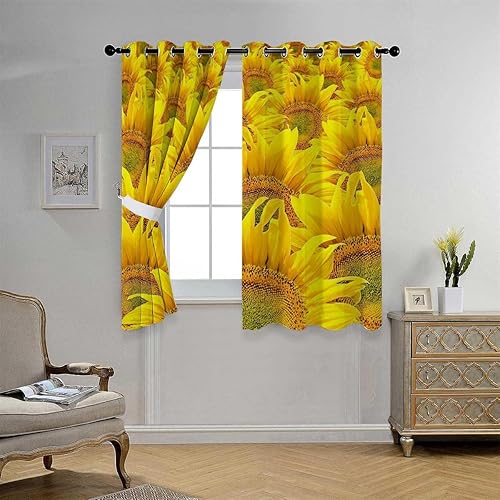 Miniatura 3 de Kids Blackout Curtains for Boys Sunflower Grommet Short Room Divider Door Cortinas para Ventanas De Cuarto 72Inch Width by 72Inch Length,2 Panels