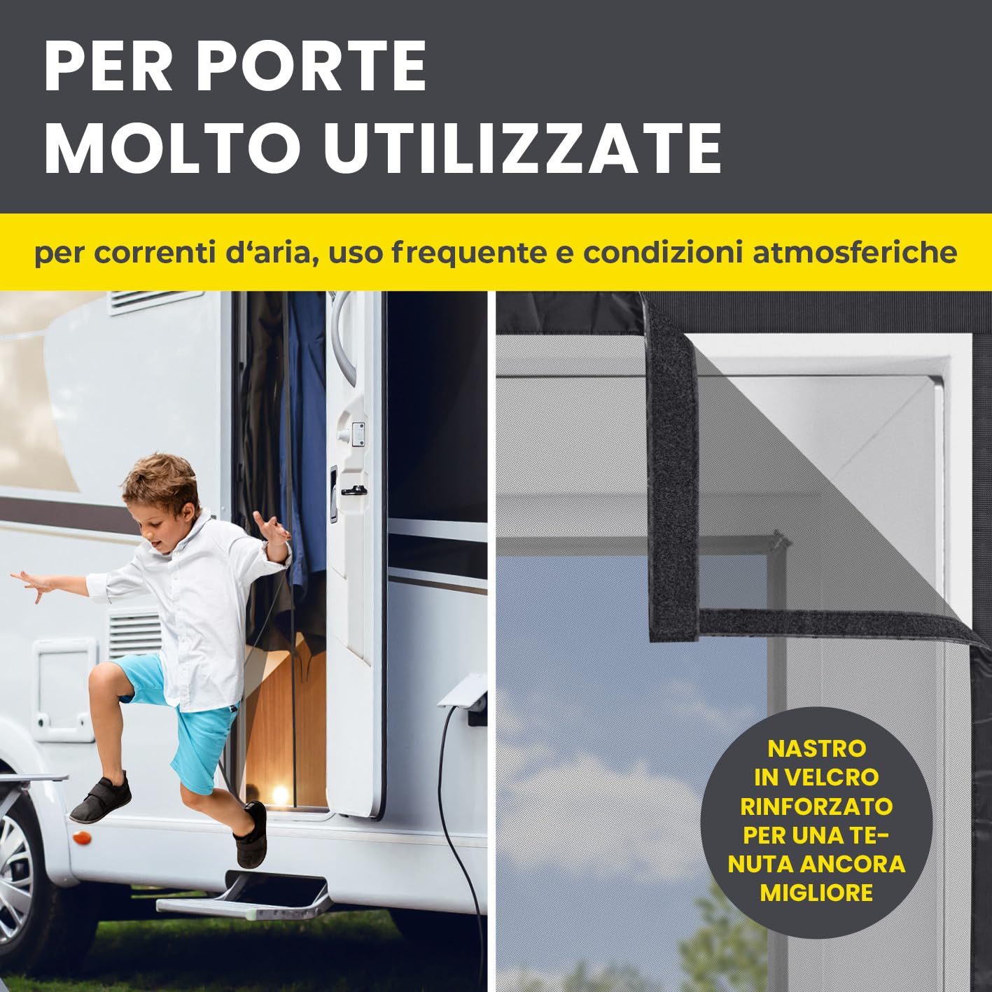EASYmaxx Zanzariera per carrello da campeggio, 60 x 180 cm, protezione XXL porta magnetica, chiusura automatica
