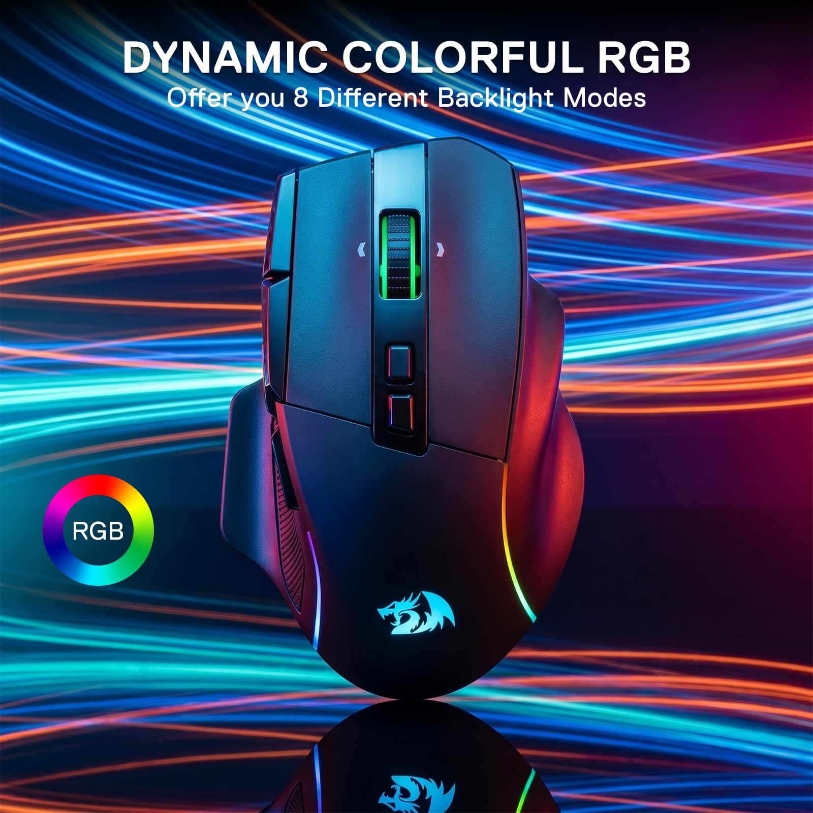 Redragon M925 Pro Souris Gamer sans Fil Optique RGB, DPI Max 26000, 10 Boutons Programmables, Molette Ultra-Rapide, Logiciel de Personnalisation des Raccourcis et DPI, Couleur Noire