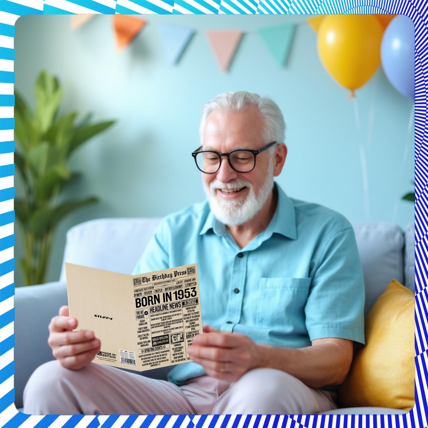 Stuff4 72nd Birthday Cards for Women Men - Born In 1953 Newspaper - Happy 72 Birthday Card for Grandma Grandad Nan Vintage Retro Back In 1953, 5x7 Inch Bday Greeting Cards