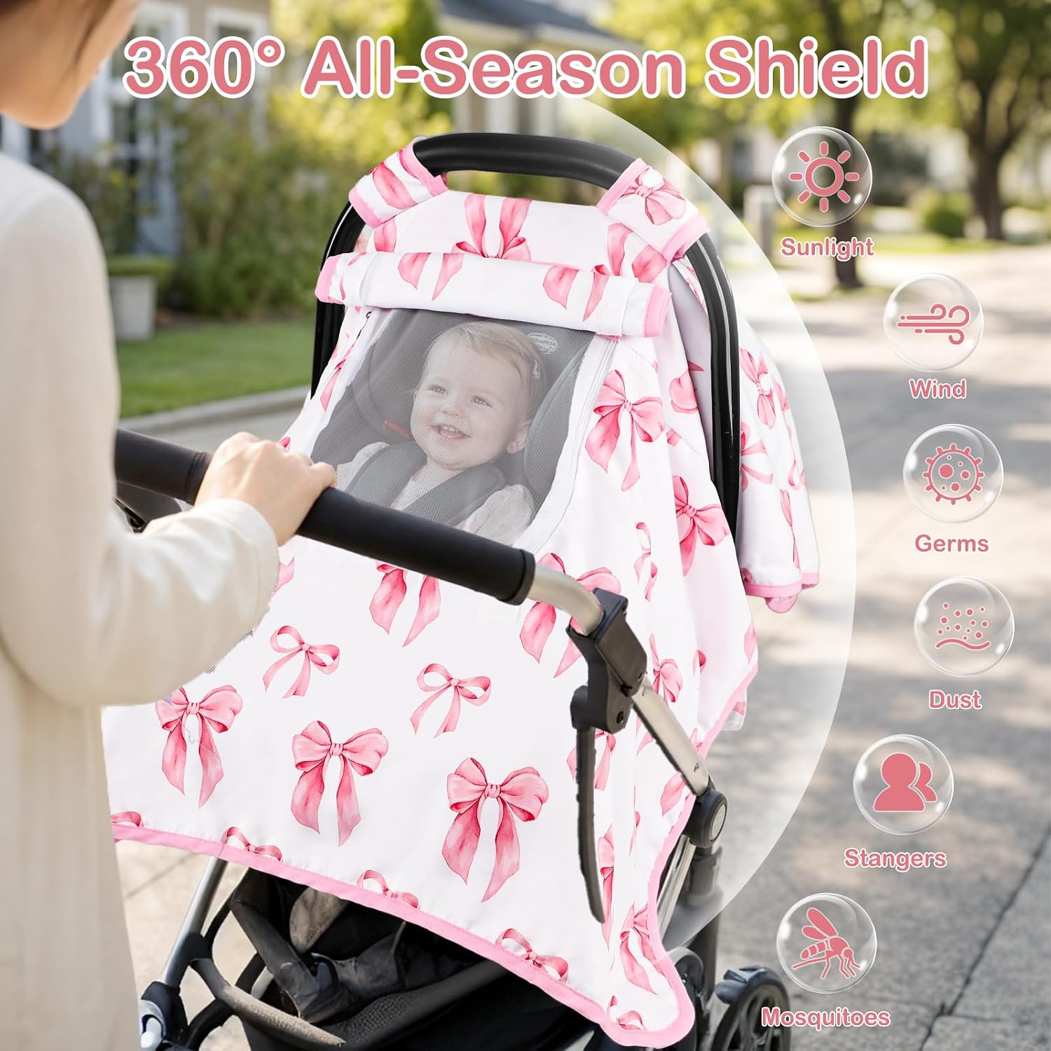 Pea Pod Car Seat Cover for Baby, Breathable Infant Car Seat Cover with Zipperable Mesh Window, Perfect Summer Carseat Canopy Cover for Outdoor and Traveling, Multi-use Baby Carrier, Stroller Cover