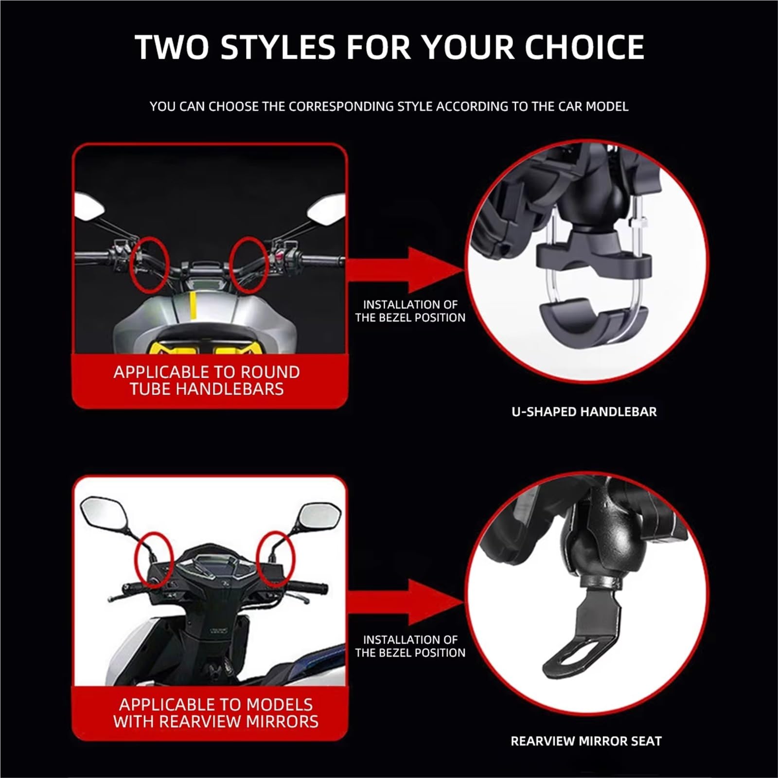 Moto GPS Support Navigation Support De Téléphone pour Guidon De Moto Vélo Électrique Rétroviseur Navigation GPS Navigation Support(Mirror Seat Mounting)