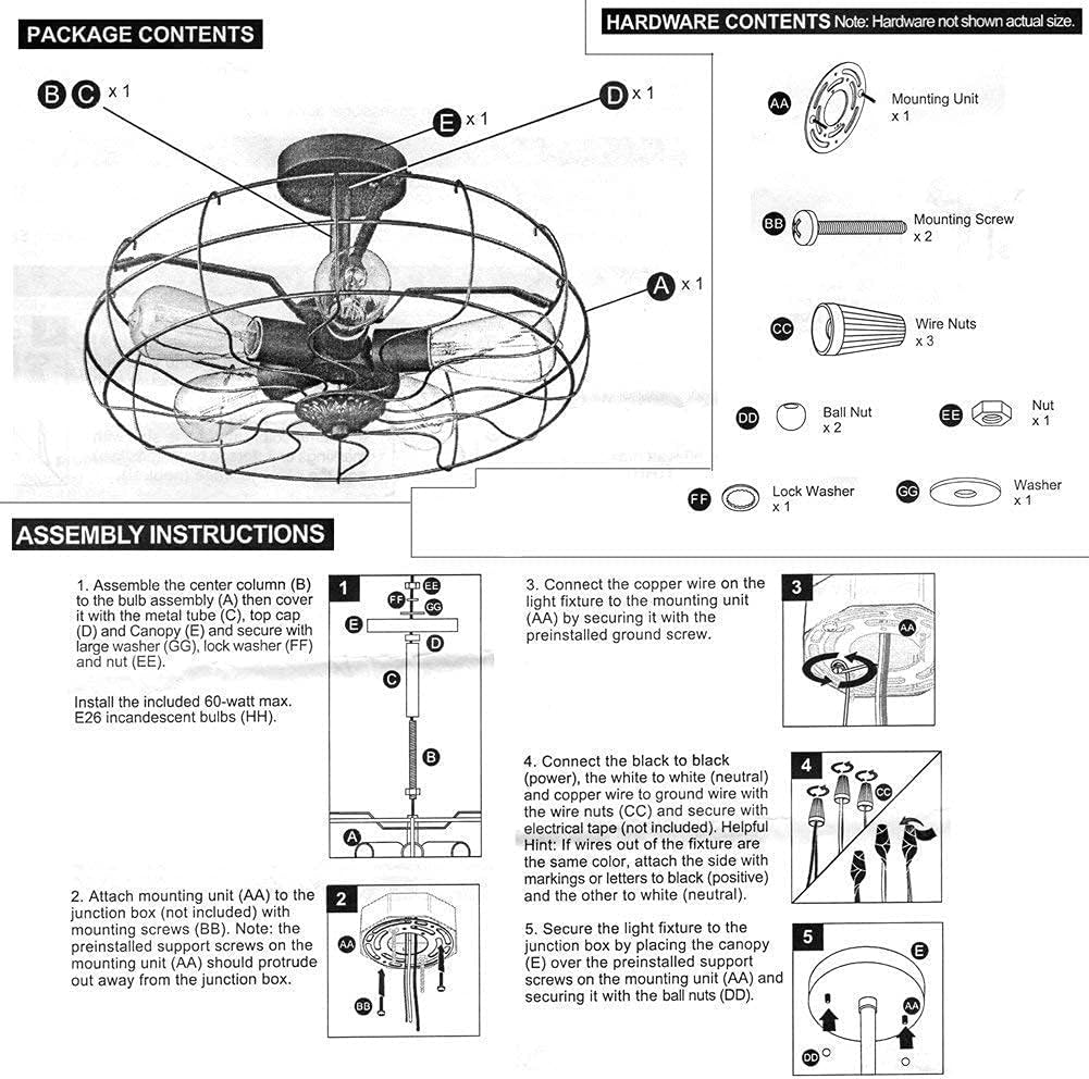 New Arrivals Industrial Ceiling Light Flush Mount Ceiling Light Fixture Black Metal Cage 5-Light E26 Farmhouse Lighting UL Listed(Bulbs not Included). One-Day Sale: Up to 70% Off Industrial Ceiling Light Flush Mount Ceiling Light Fixture Black Metal Cage 5-Light E26 Farmhouse Lighting UL Listed(Bulbs not Included).