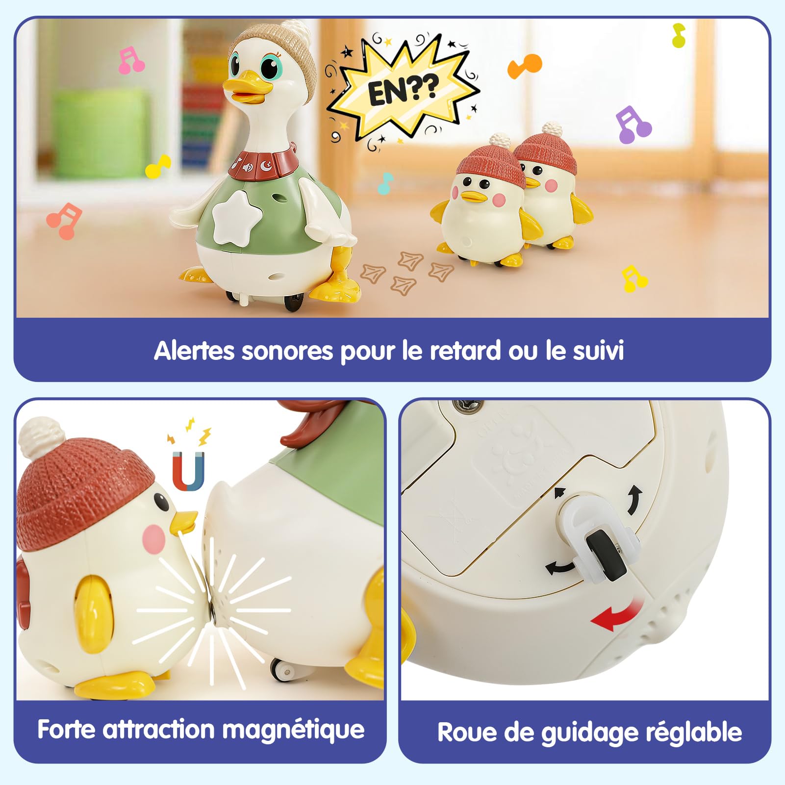 Canard Dansant Musical HOLA – 2 Modes (GO/STOP) – Capteur Tactile, Lumières, Chansons – Dès 6 Mois – Cadeau 1 An