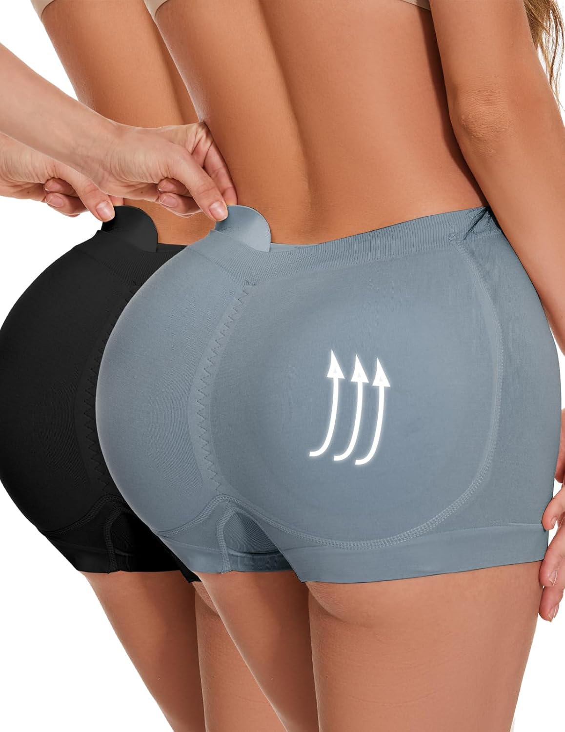 Butt Lifter Panties Shaperwear for Women Seamless Hip Enahncer Body Shaper Boyshort Padded Underwear 2pack?black+grey? X-Small
