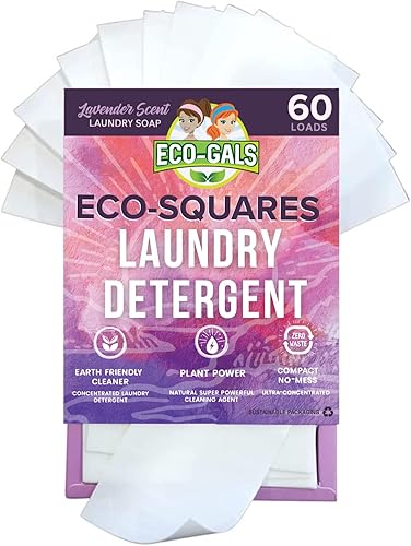 Eco-Gals Eco-Squares Hojas de detergente para ropa fórmula suave con tecnología de jabón seco cero residuos para limpiar ropa y ropa en lavadoras