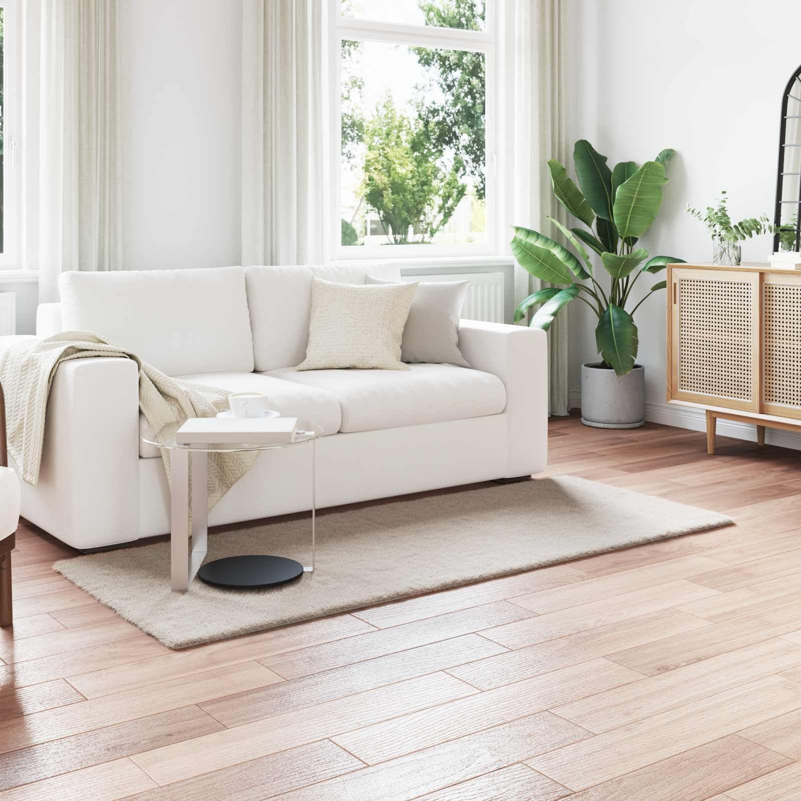 Kunstfellteppich 100x200 cm OLITE, Rutschfester Teppich in Beige, Weicher Webpelz-Teppich, Kunstkaninchenfell-Optik, Flauschige Wohndeko für Wohnzimmer Schlafzimmer