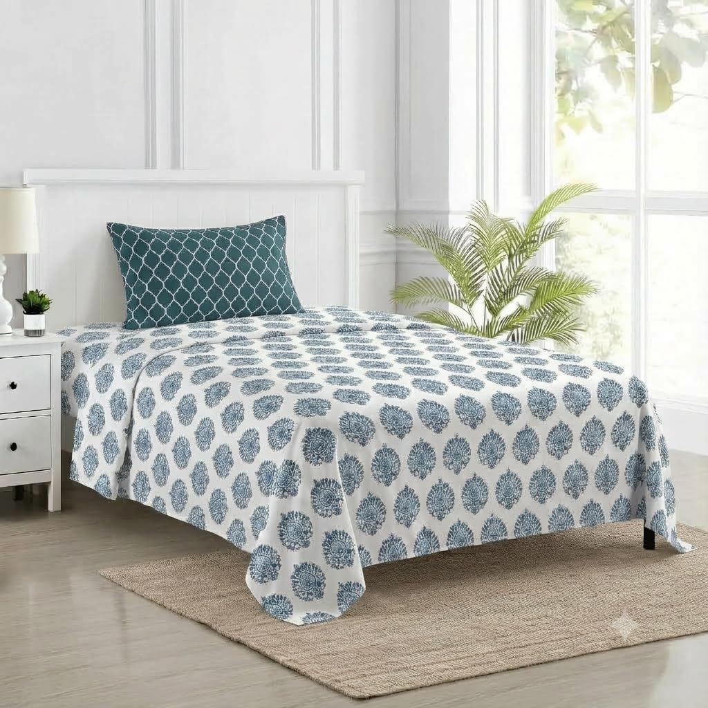Trance Home Forest Green Cotton Queen Bedsheet Set -5