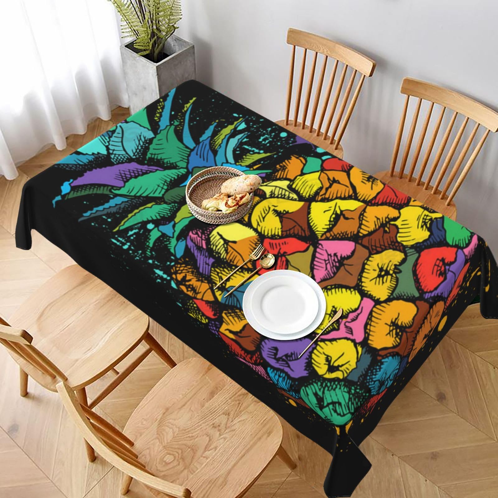 BNVSADC colorful Pineapple Printed Rectangle Tablecloth 228x152 CM, Water Resistant Polyester Table Cloth Decorative Fabric Table Covers for Kitchen Dining Table Parties Camping