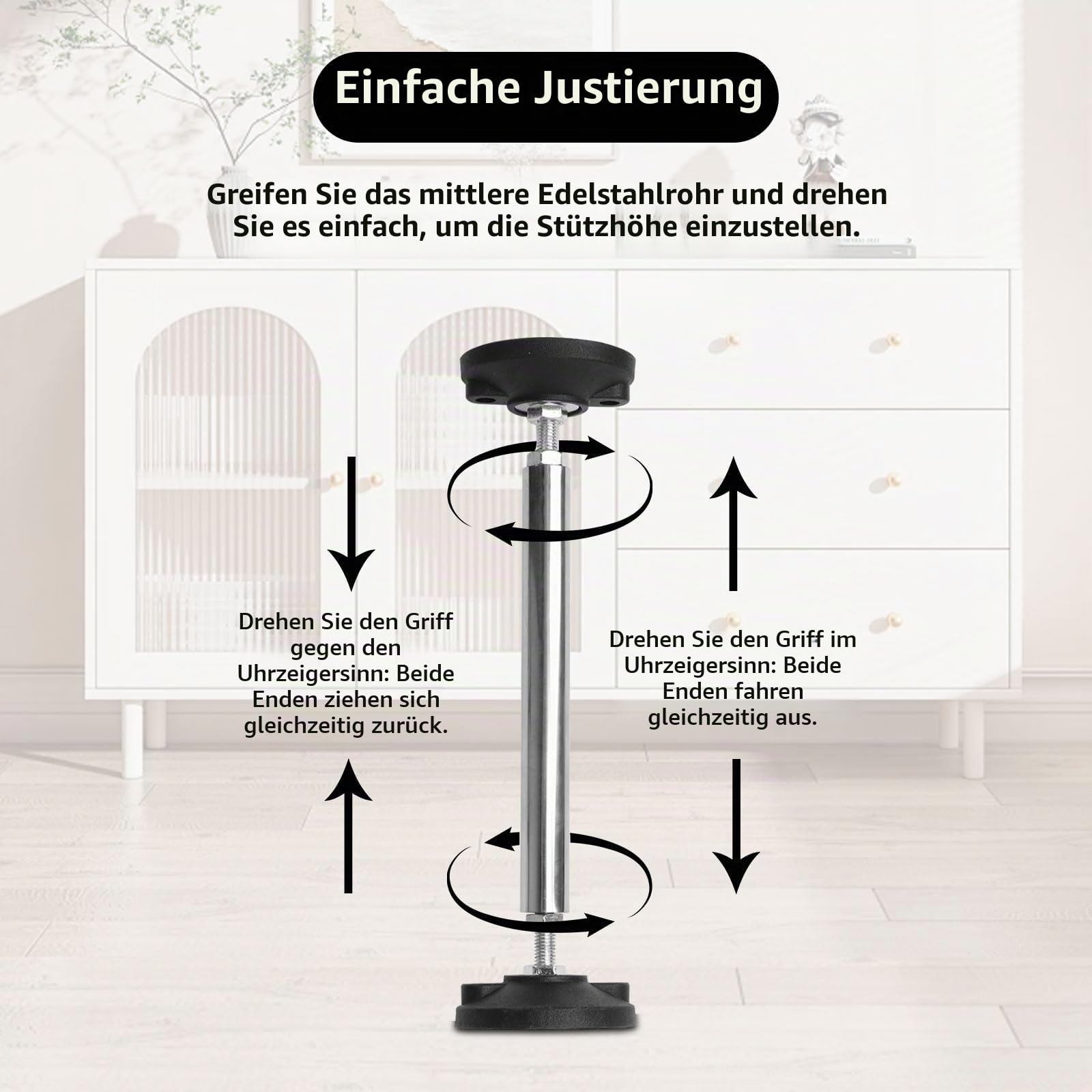 2 Stück Teleskop Stützstange Verstellbar 38-52cm, Montagestützen Unterstützt Bis zu 300 KG, Stützen Höhenverstellbar, Teleskopstützen für Wandschränke Badezimmerschränke TV-Schränke Küchenschränke