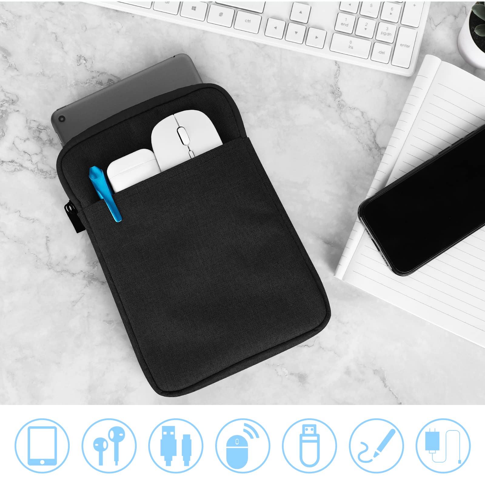 UrbanX 8 Inch Tablet Case for Amazon Kindle Fire/HD/HDX/Lightweight Portable Protective Bag Laptop with Dual Pockets: Black