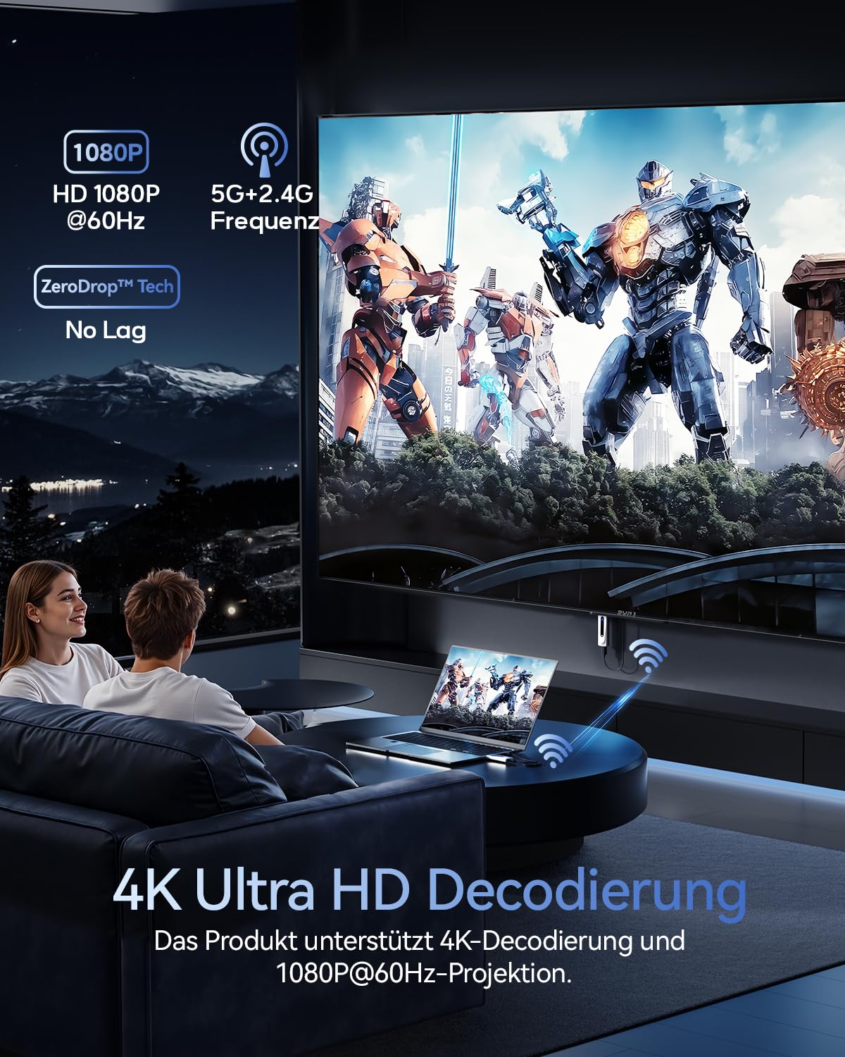 BRAIDOL Wireless HDMI Transmitter Receiver 4K 100M 328FT 5G LED-Anzeige Plug & Play