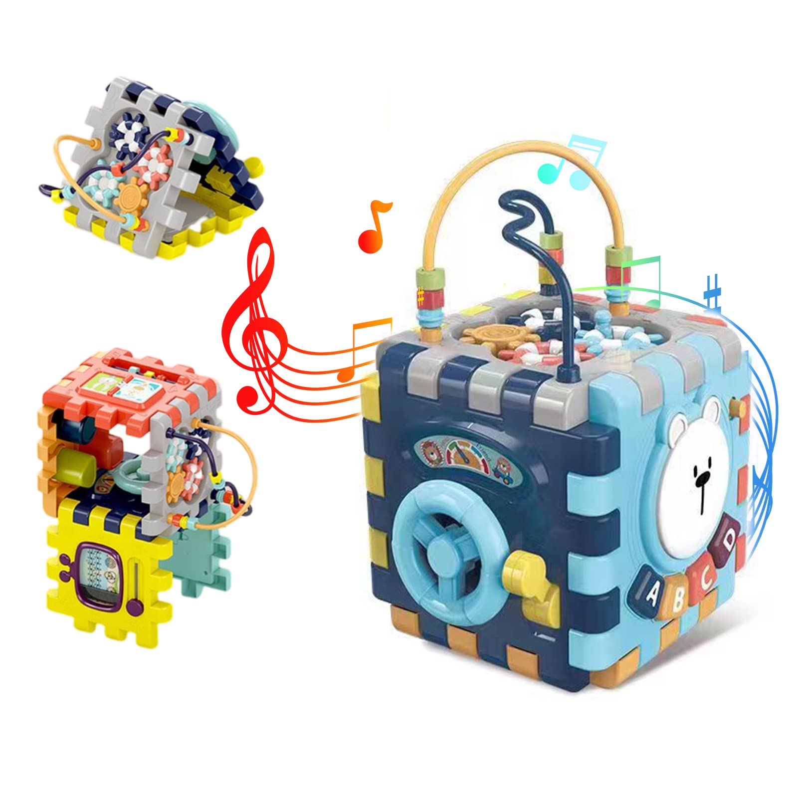 Activity Cubes, GROIC Multifunctional Activity Toy for Kids Toddler, Classic 6-sided Interactive Activity Center Cube, Musical Drum, Shape, Bead Maze Toy, First Birthday Gift for Girls Boys Age 1 2 3+