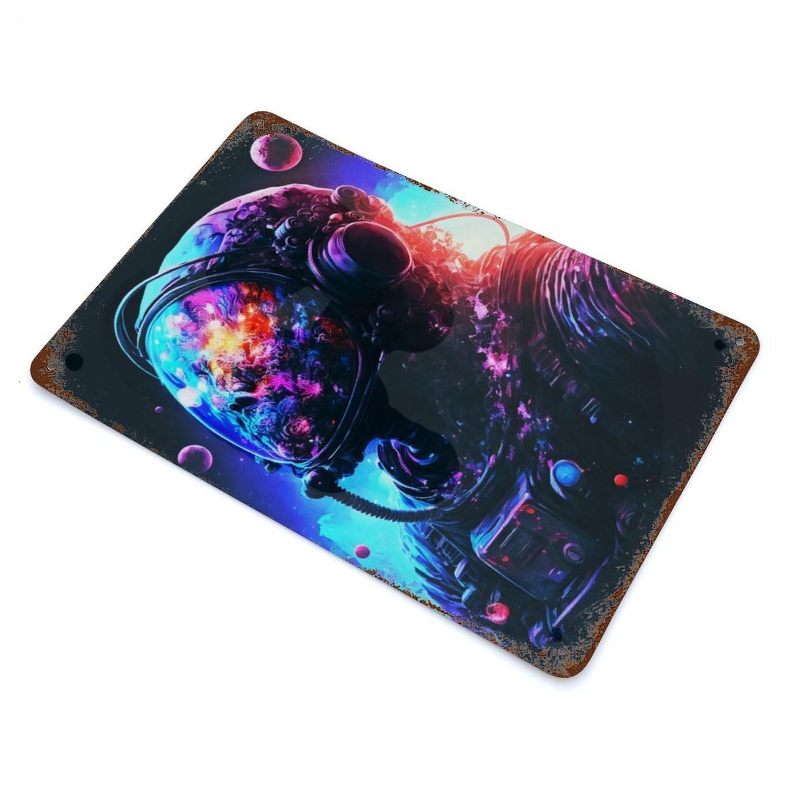 Neon Astronaut Rusty Metal Tin Sign 11.8"x7.9", for Basement, Hobby Room And Garage Decor, Retro Wall Decor