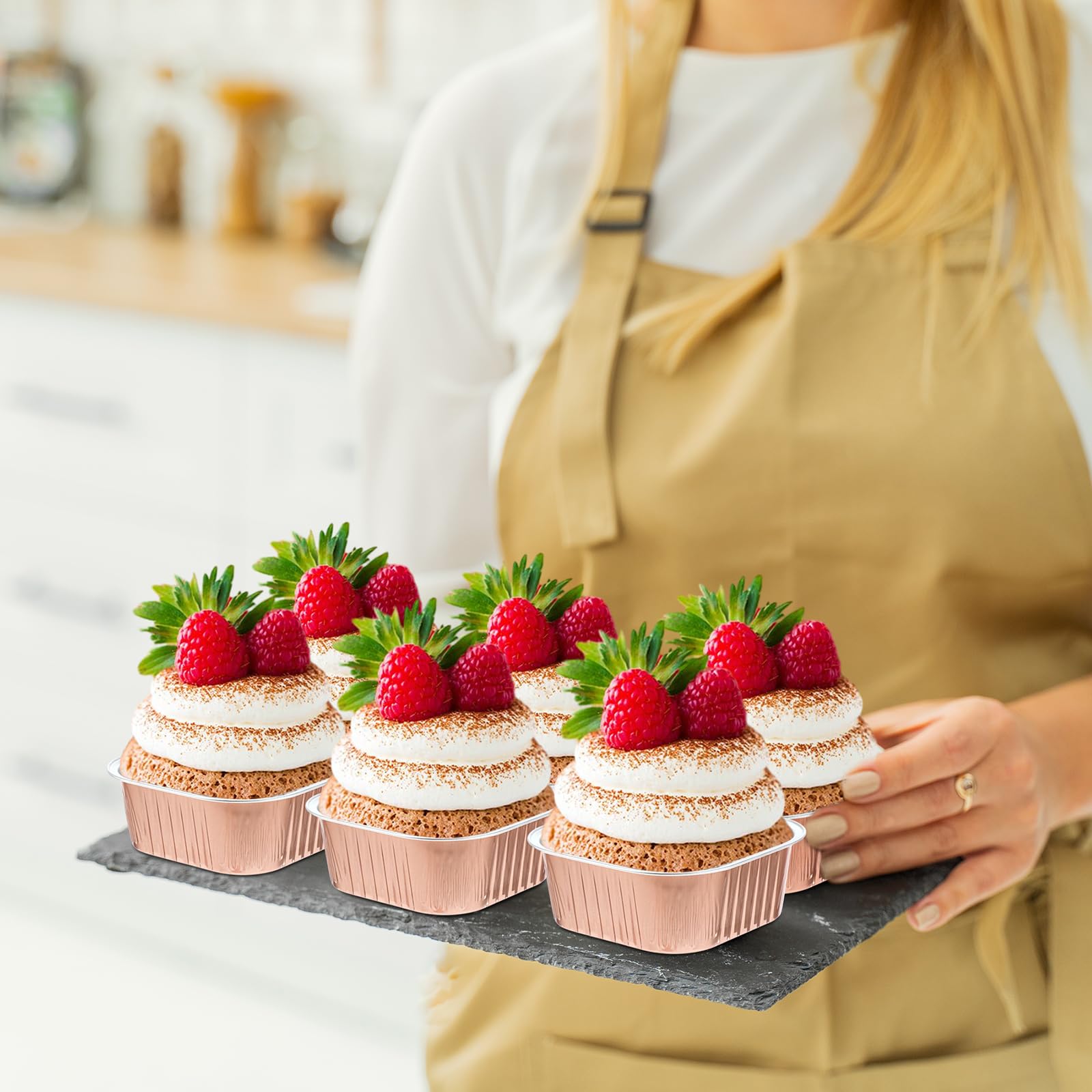 Aoriher 300 mini moldes para tartas de 10 onzas con tapas, color champán