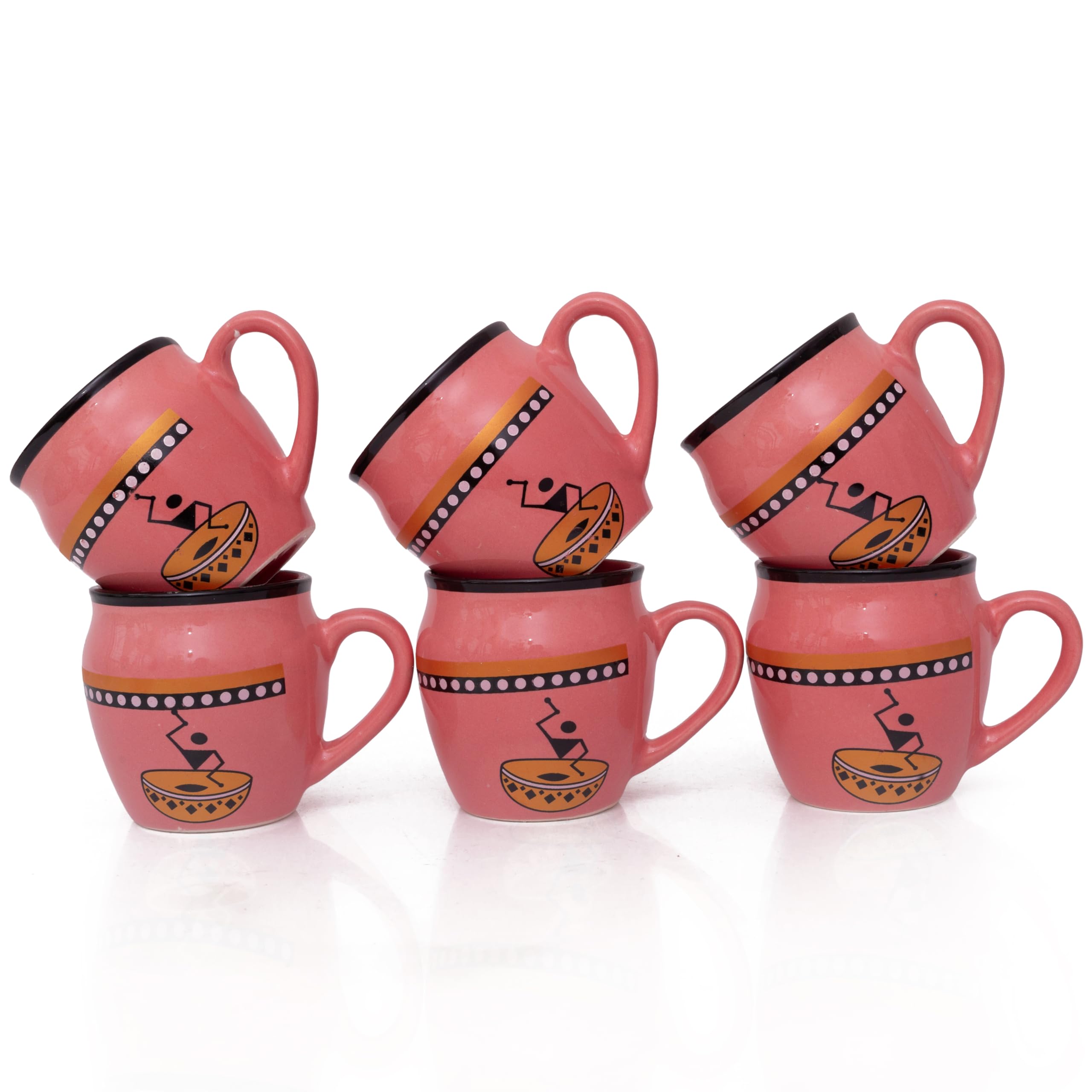 Handmade Traditional Kulhar Kulhad Chai Tea Coffee Mug Cup Cantaritos Set of 6 Glazed Earthenware Glossy Finish Clay Terracotta Artisanal Studio Pottery Mud Brown Food Safe Natural Rustic Eco-Friendly