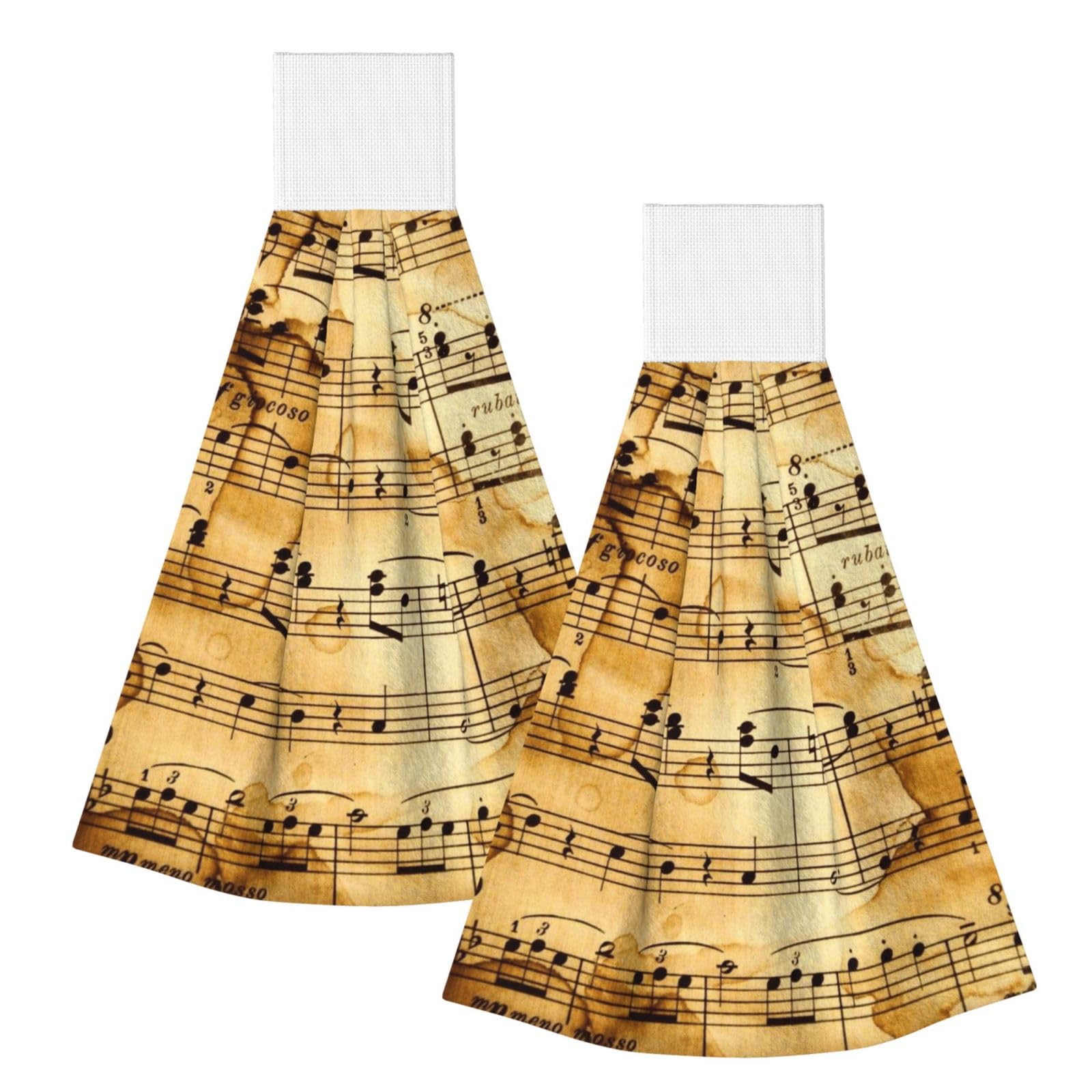 DOPKLNA Music Notes, 2 Pcs Hanging Coral Fiber Hand Towels for Bathroom, Absorbent Kitchen Towels