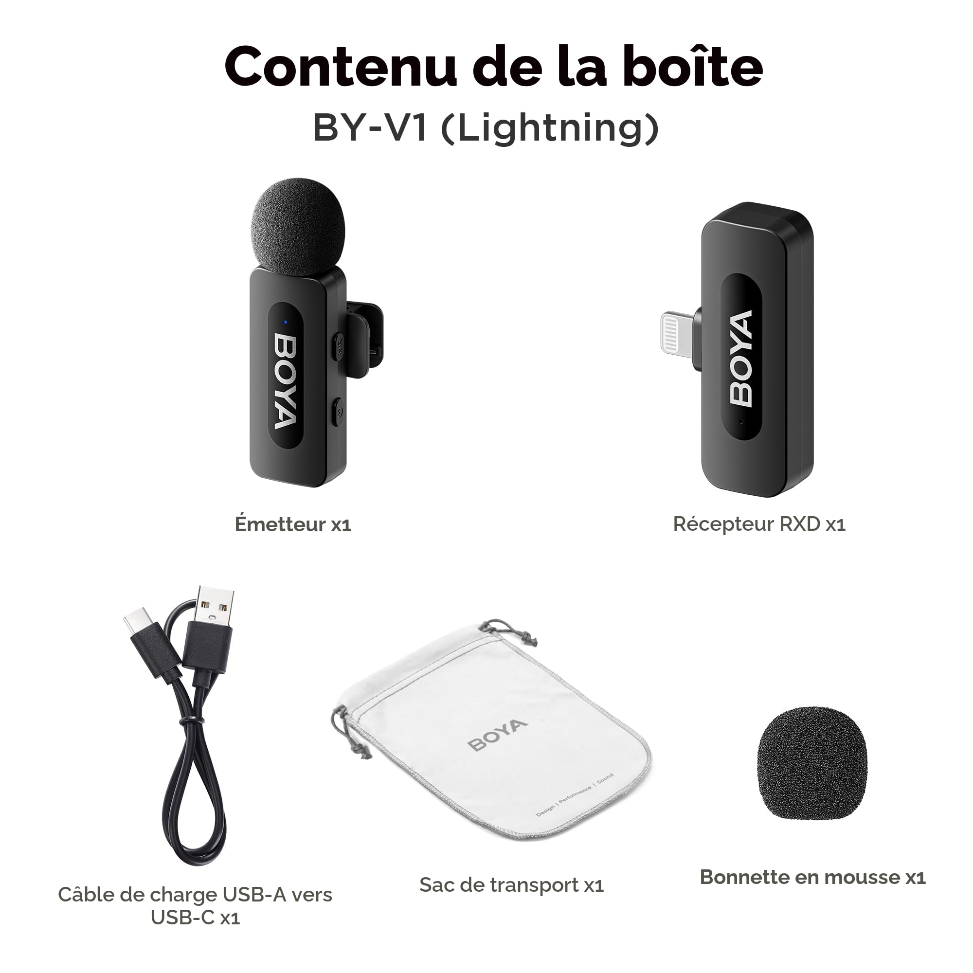 BOYA by-V1 Micro Cravate sans Fil Professionnel, Micro iphone pour Smartphone, Enregistrement de Podcast, vidéo, vlog, Youtube, TikTok, Live Streaming