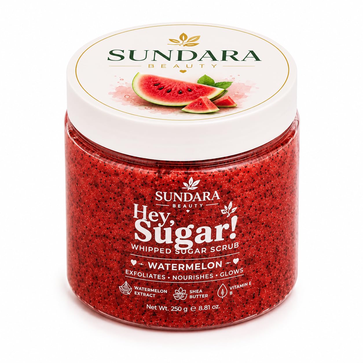 Watermelon Whipped Sugar Body Scrub with Shea Butter, Vitamin E & Fine Sugar Crystals Deep Exfoliating Body Polish for Smooth, Soft & Glowing Skin Hydrating Moisturizing Body Scrub 250g-image-16