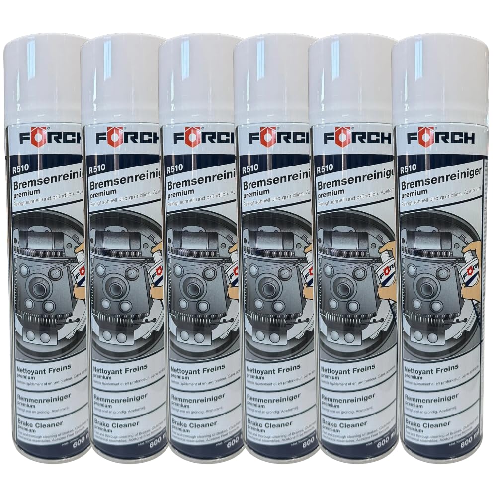 Förch Bremsenreiniger Premium R510 – 600 ml Spraydose,12er-Set | Hochwirksamer acetonfreier Entfetter für Bremsen, Kupplung & Metallteile