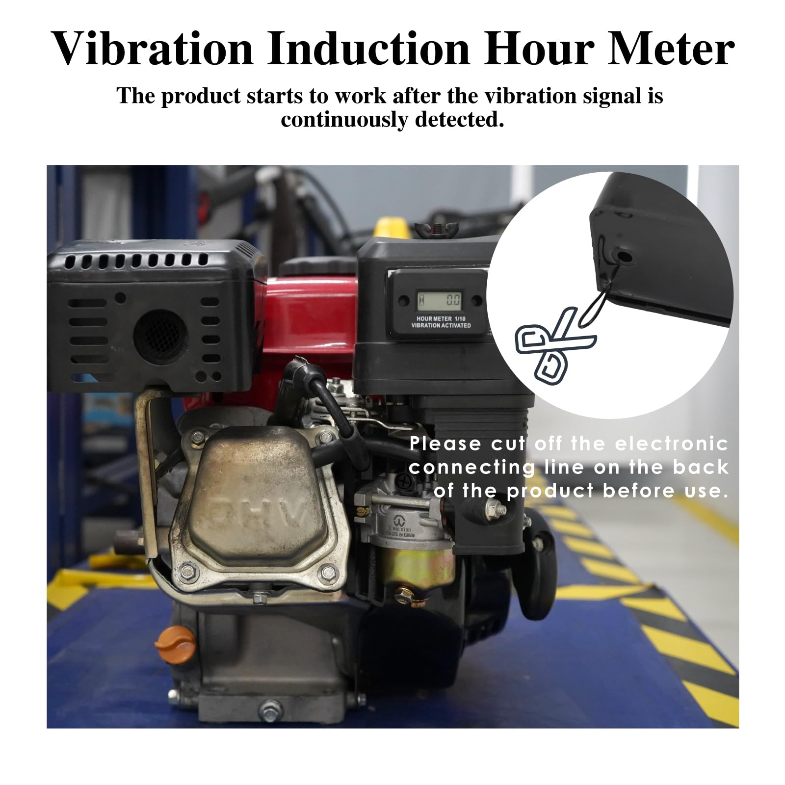 Medidor de horas digital de vibración autoalimentado a prueba de agua IP68 para compresor de aire Mini tractor Soplador de nieve (Negro)