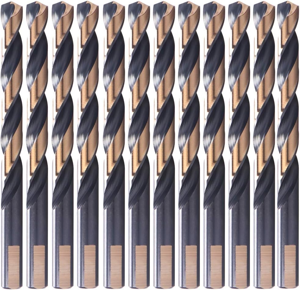 12 PCS, 3/16", Black and Gold Coated Twist Drill Bits, Pack in Plastic Bag
