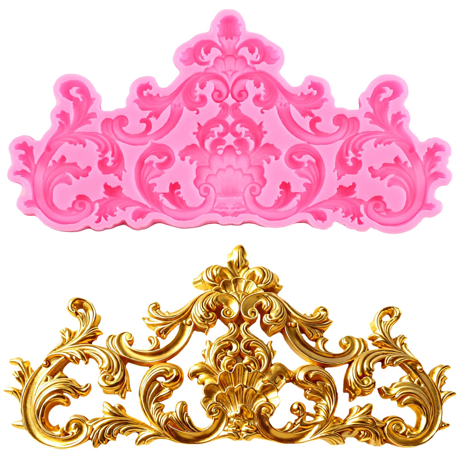 XMOLDNMS Baroque Silicone Moulds Fondant Border Mould Lace Scroll Relief Curlicues Chocolate Moulds for Cake Decorating Cupcake Topper Gum Paste Candy Polymer Clay