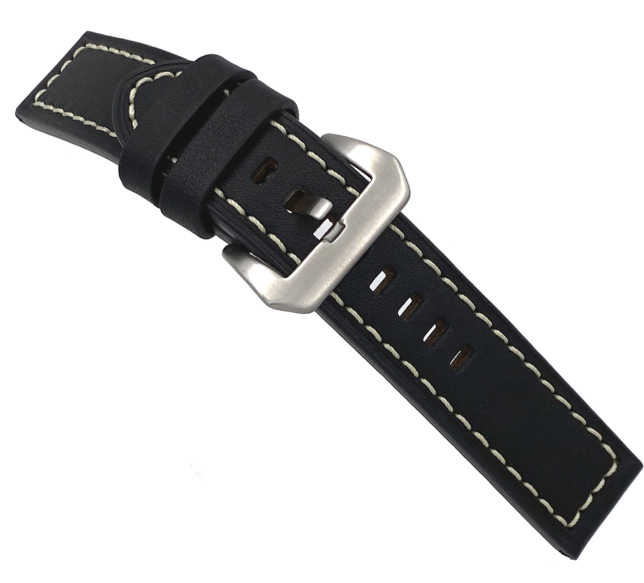 #ITAL264-1 Panerai Style 24mm Lug Width Black Thick Genuine Leather Replacement Band