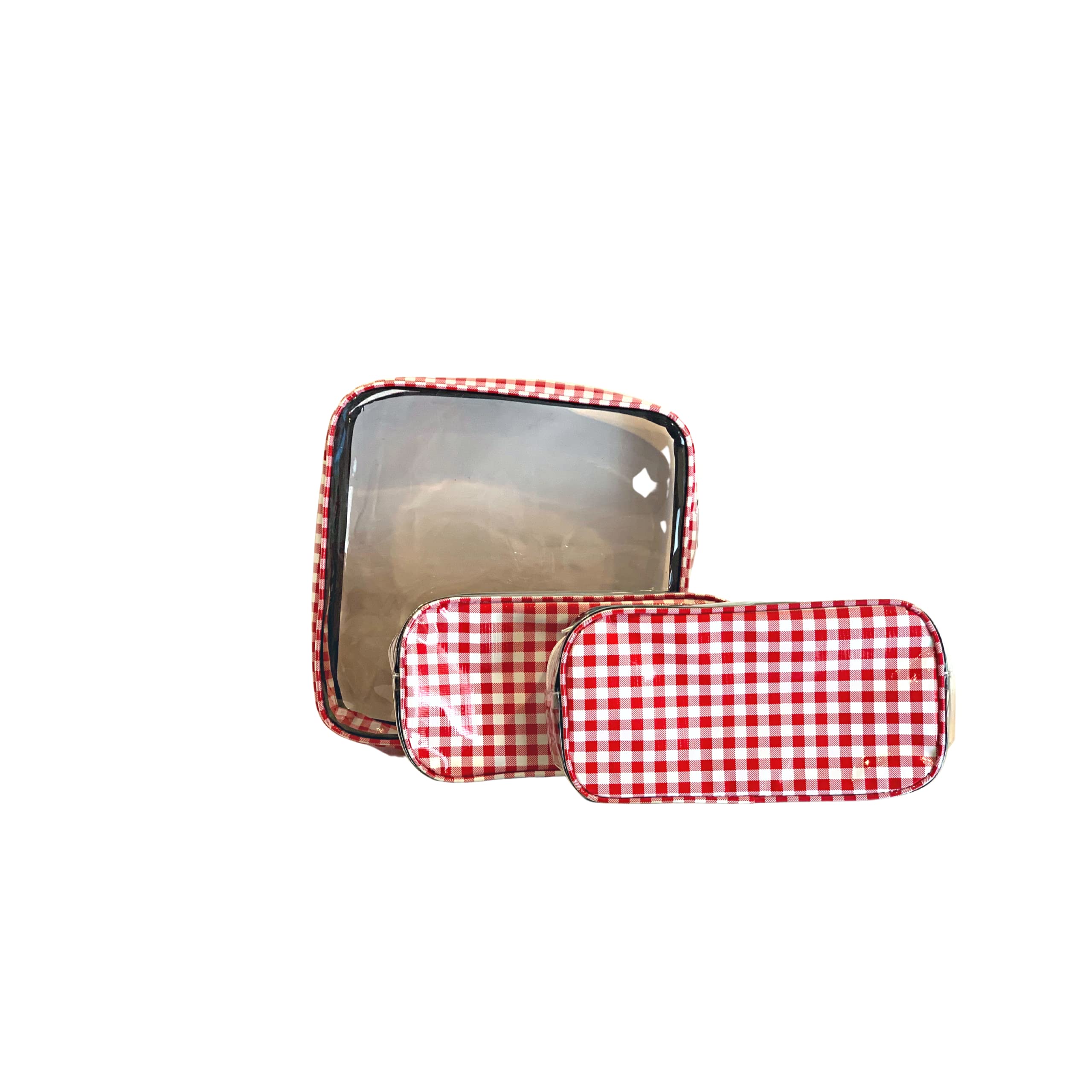 Alux Reise-Make-up-Taschen, wasserdicht, mehrfarbig, Reise-Kulturbeutel-Set, große und mittelgroße Make-up-Taschen für Reisen und Kosmetik, kleine Make-up-Tasche, 3-teilig, Vichy-Rot