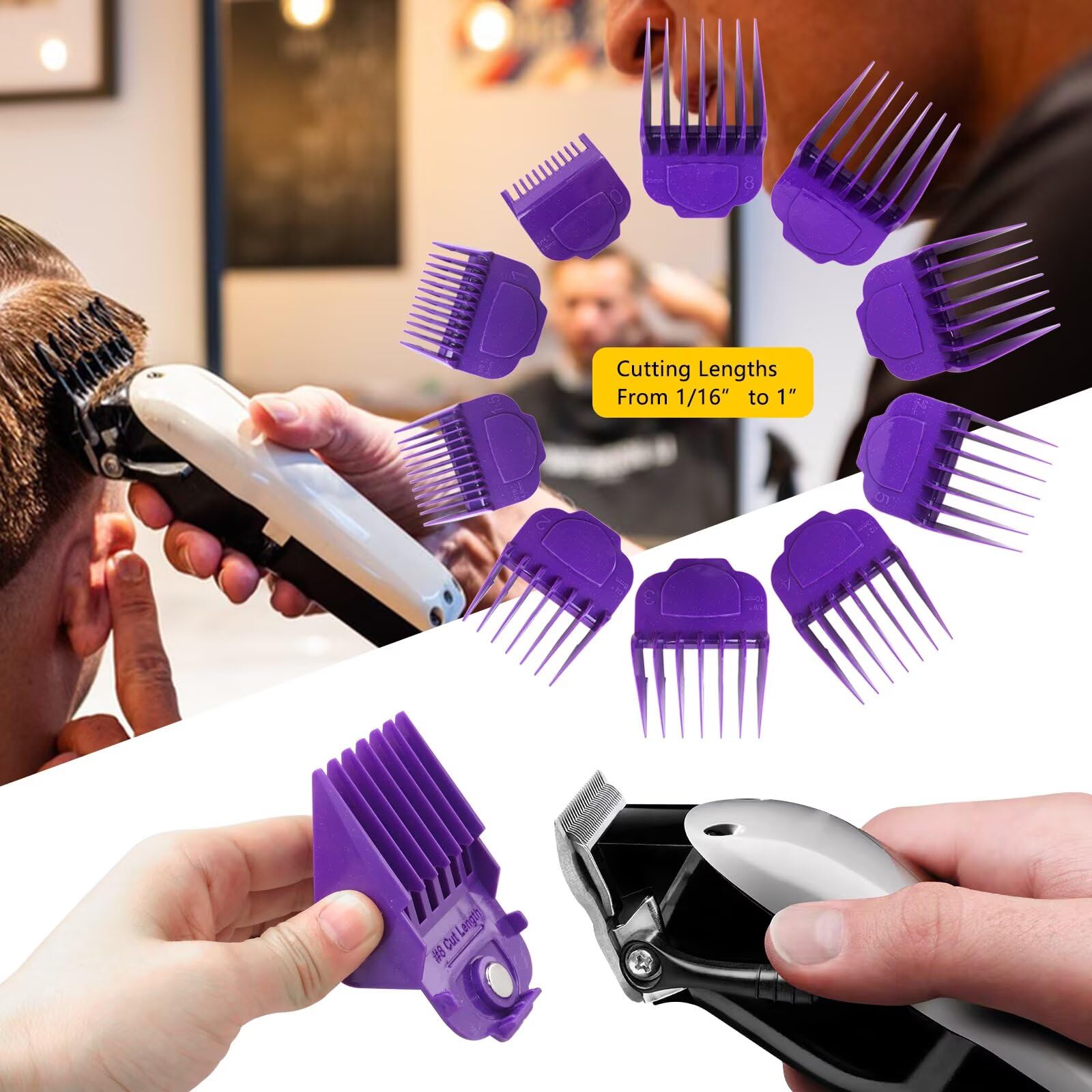 GruDawu New Magnetic Clipper Guards Guide Comb 10pcs Replacement Set Compatible for Andis Master Hair Clippers Purple