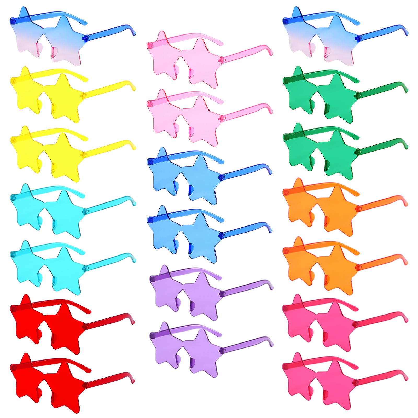 Pibupibu 20 Pack Kids Star Sunglasses Bulk Rimless Colorful Party Star Glasses for Girls Boys Assorted Colors Candy Colors