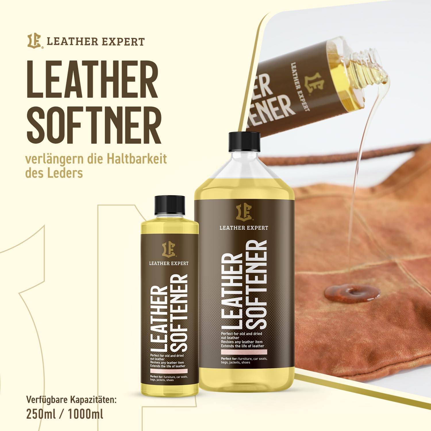 Leather Expert Leder Weichmacher 1000 ml - Lederpflege Autositze - Hochwertiger Lederweichmacher - Autoleder Pflege - Leder Pflegemittel Auto Pflege - Auto Reinigen